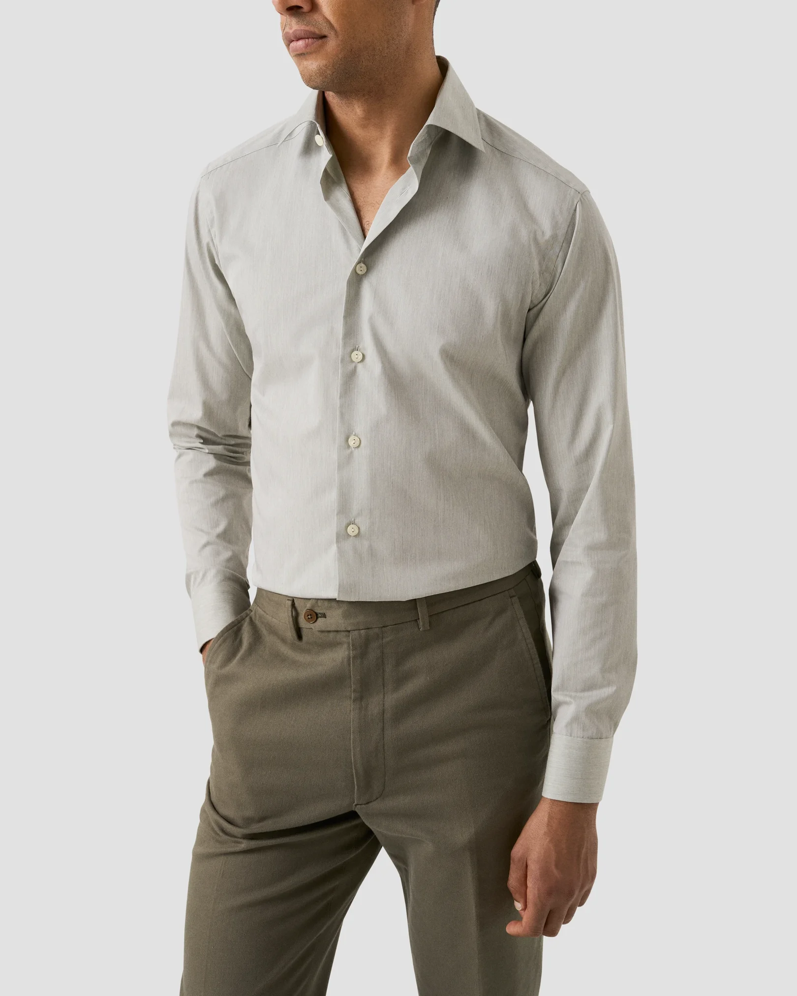 Eton - light green solid fine twill shirt