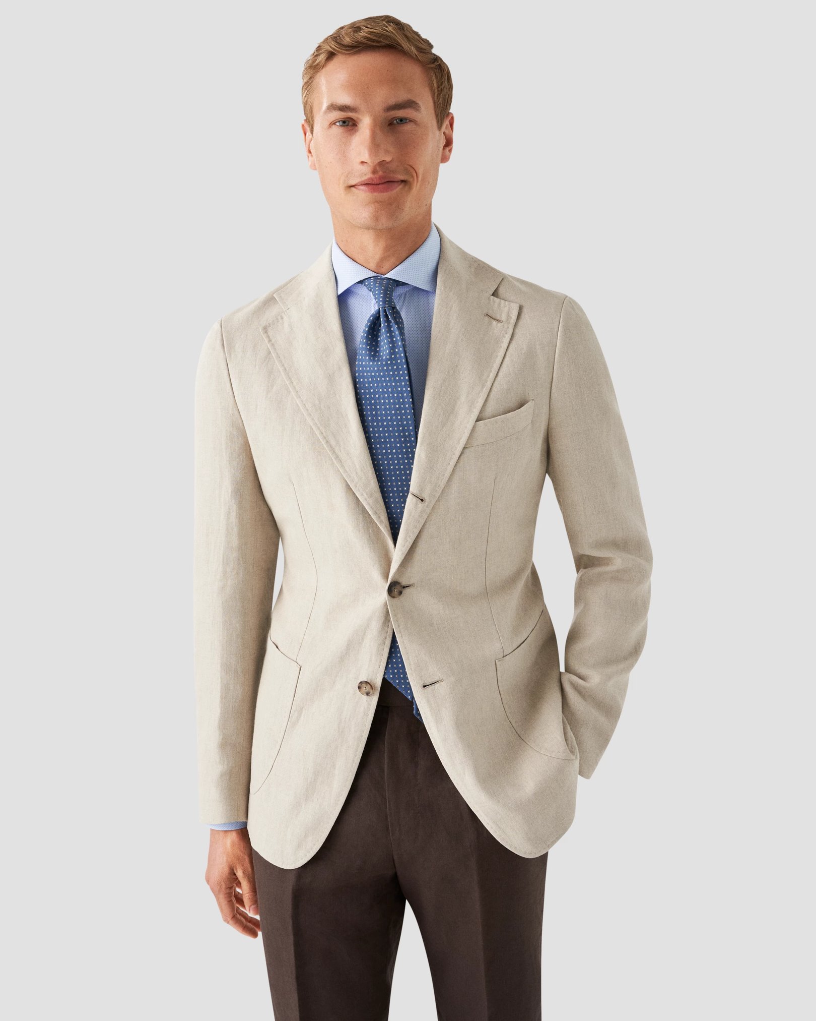 Eton - light blue 4 way stretch wide spread
