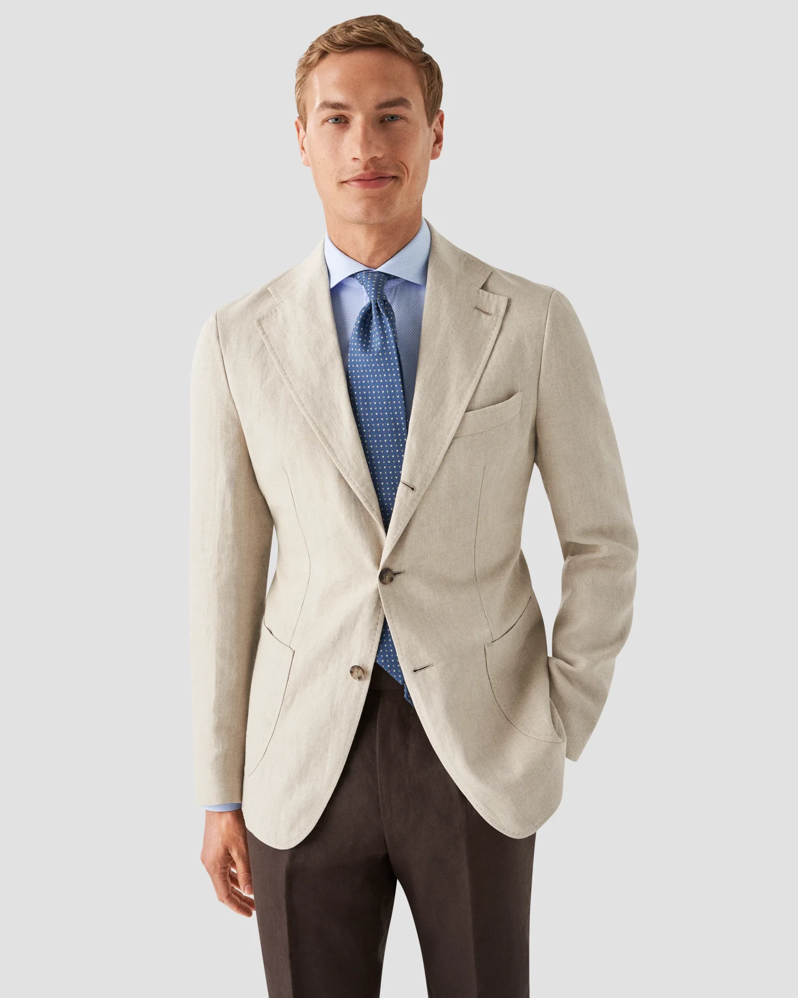 Eton - light blue 4 way stretch wide spread