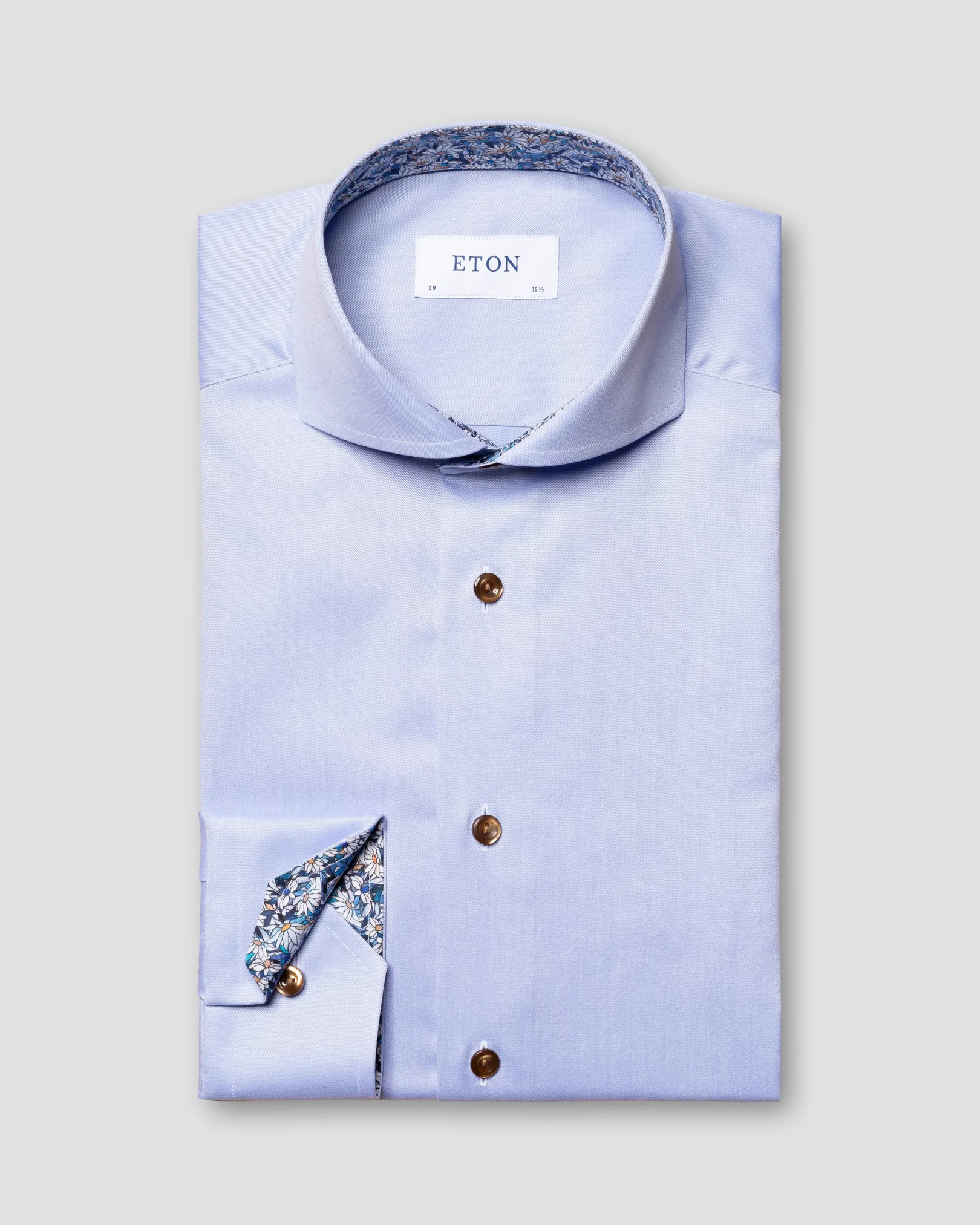Eton - light blue signature twill shirt printed details extreme cut away collar