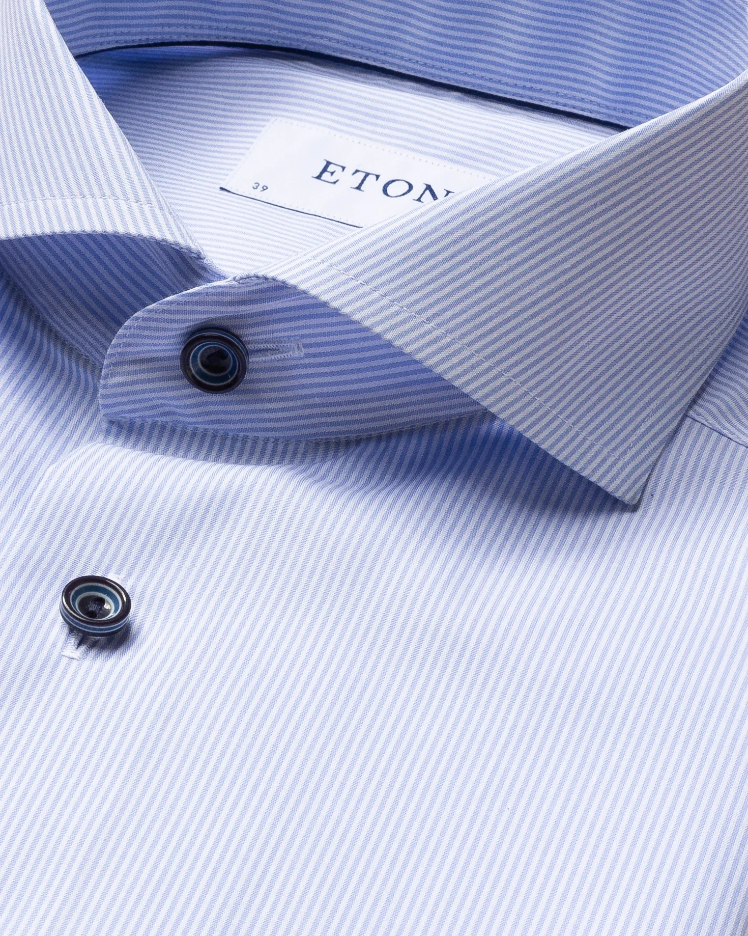 Eton - light blue striped poplin shirt navy buttons extreme cut away