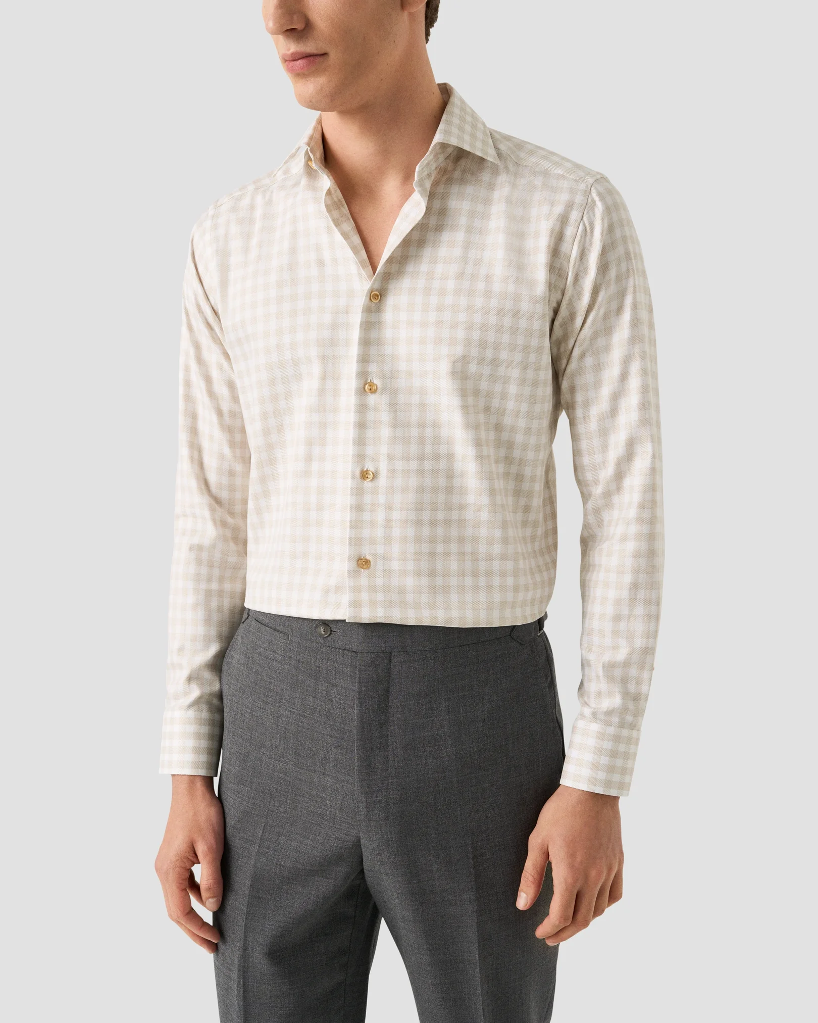 Eton - beige check signature twill shirt