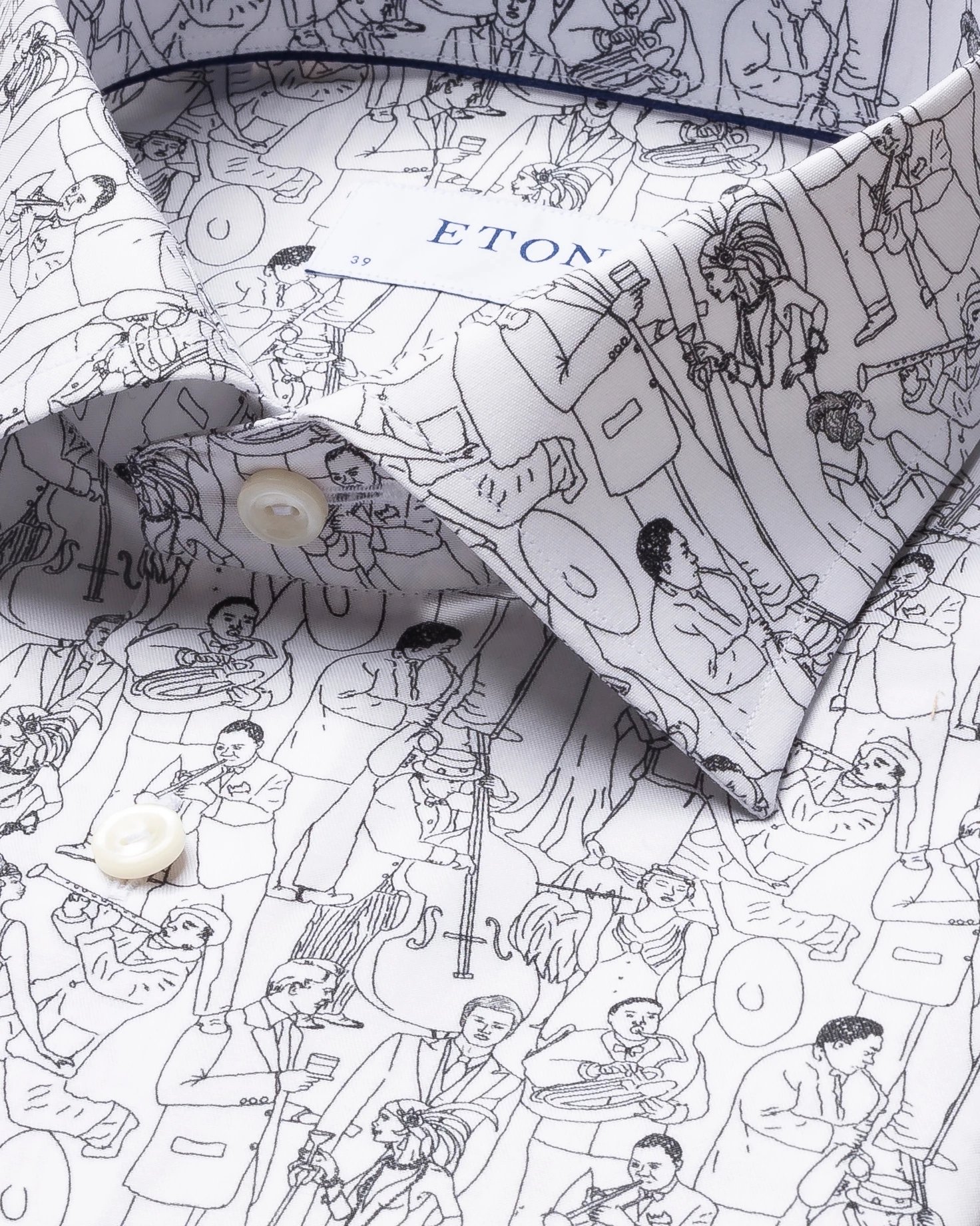 Eton - jazz line drawing printed twill shirt