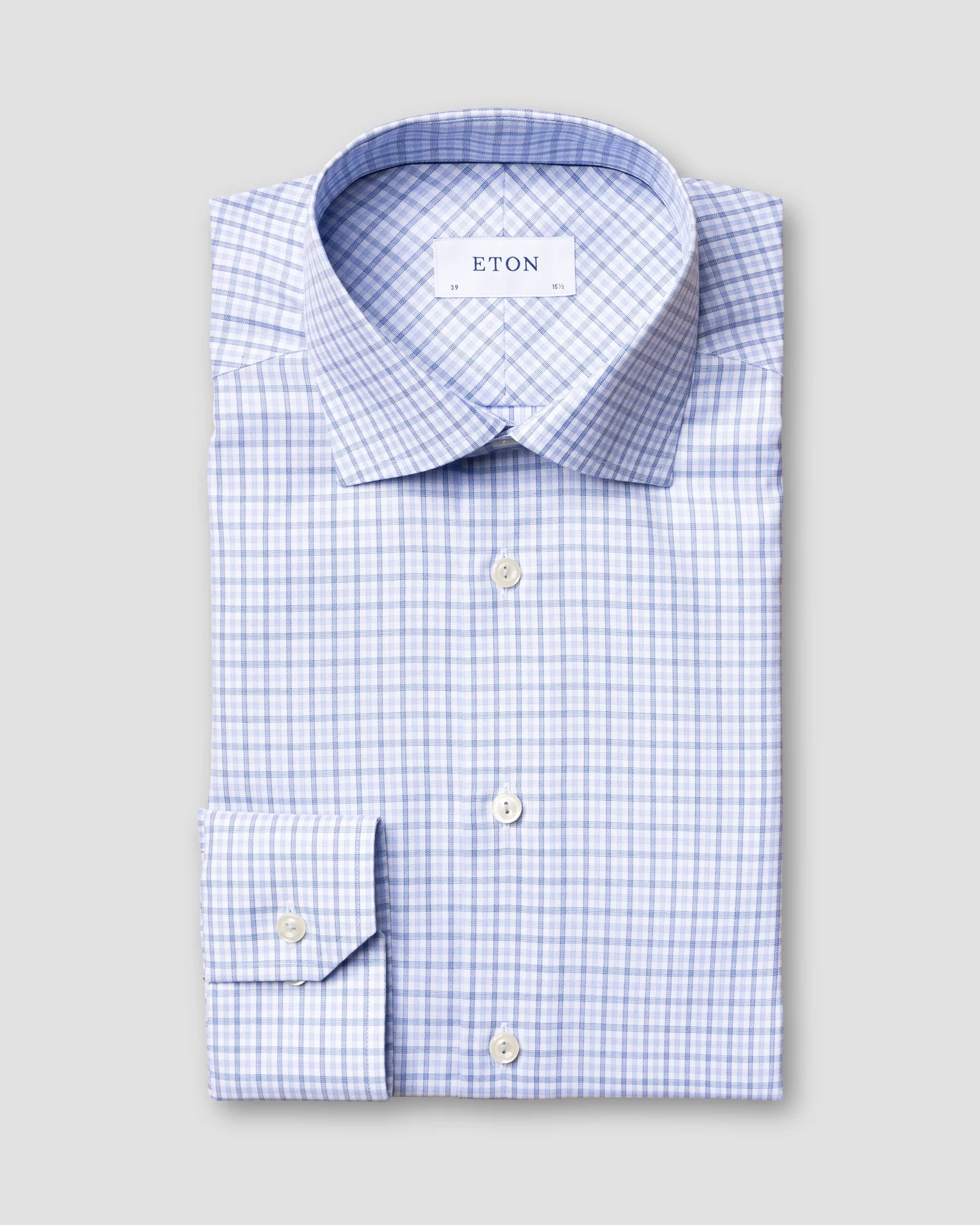 Eton - light blue checked cotton tencel shirt