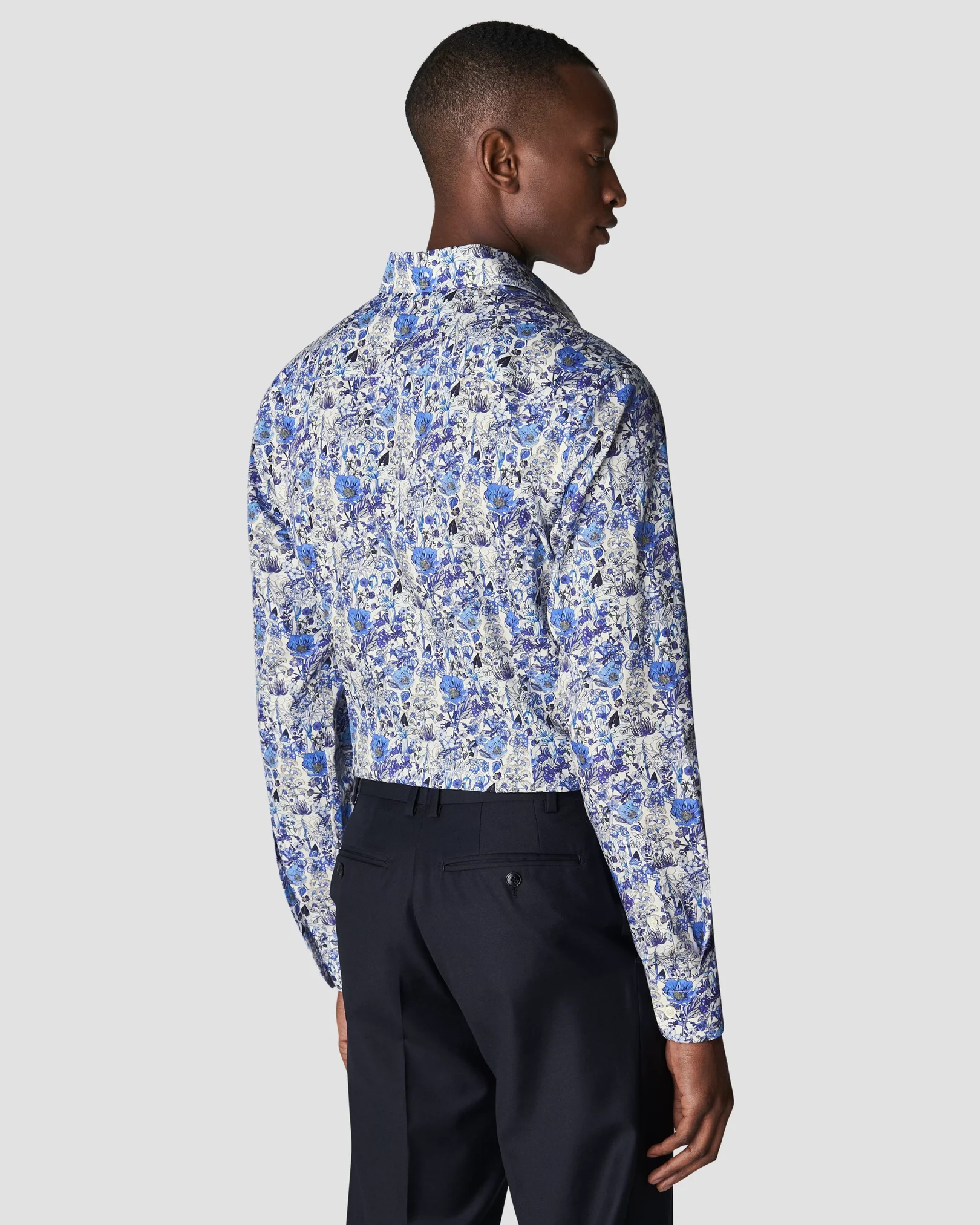 Eton - mid blue signature twill cut floral print