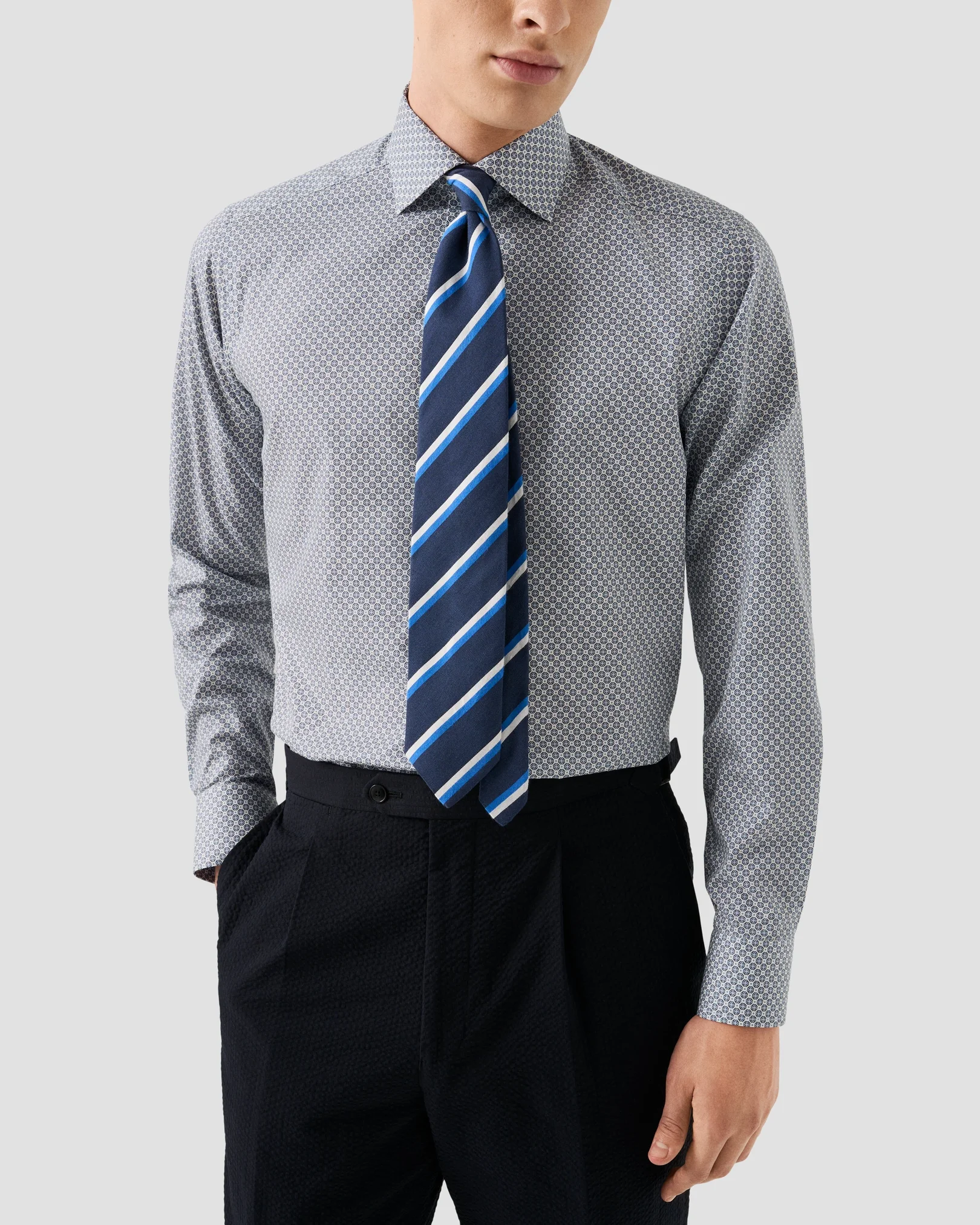 Eton - mid blue medallion signature twill shirt
