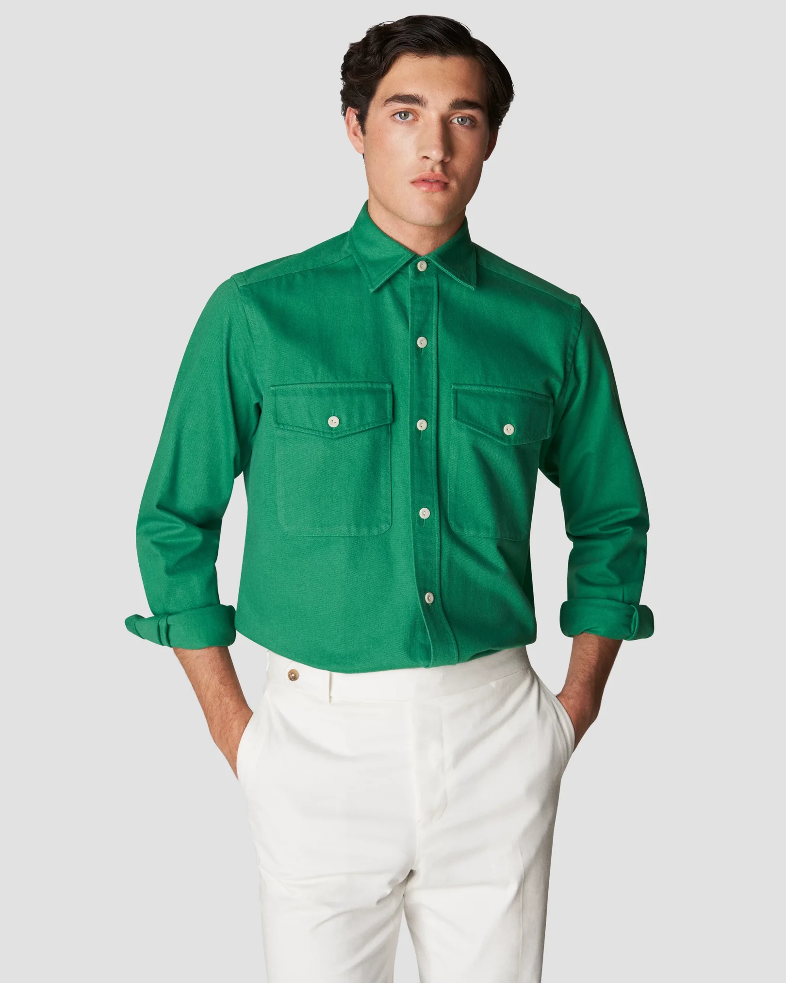 Eton - mid green heavy twill overshirt