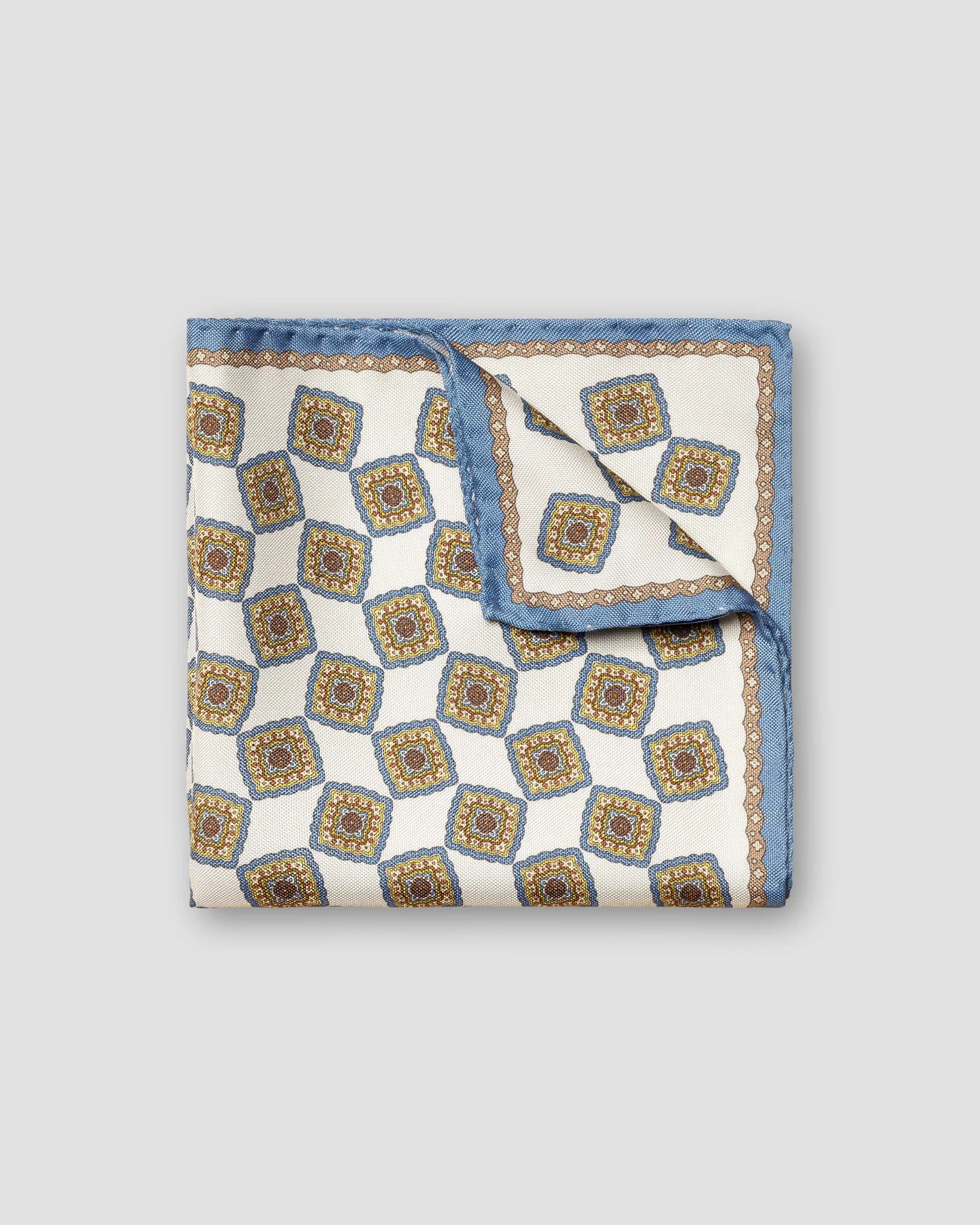 Eton - blue geometric print panama silk pocket square