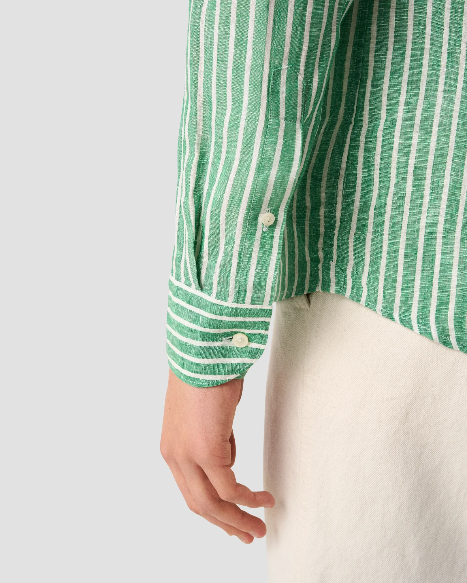 Eton - mid green striped linen shirt