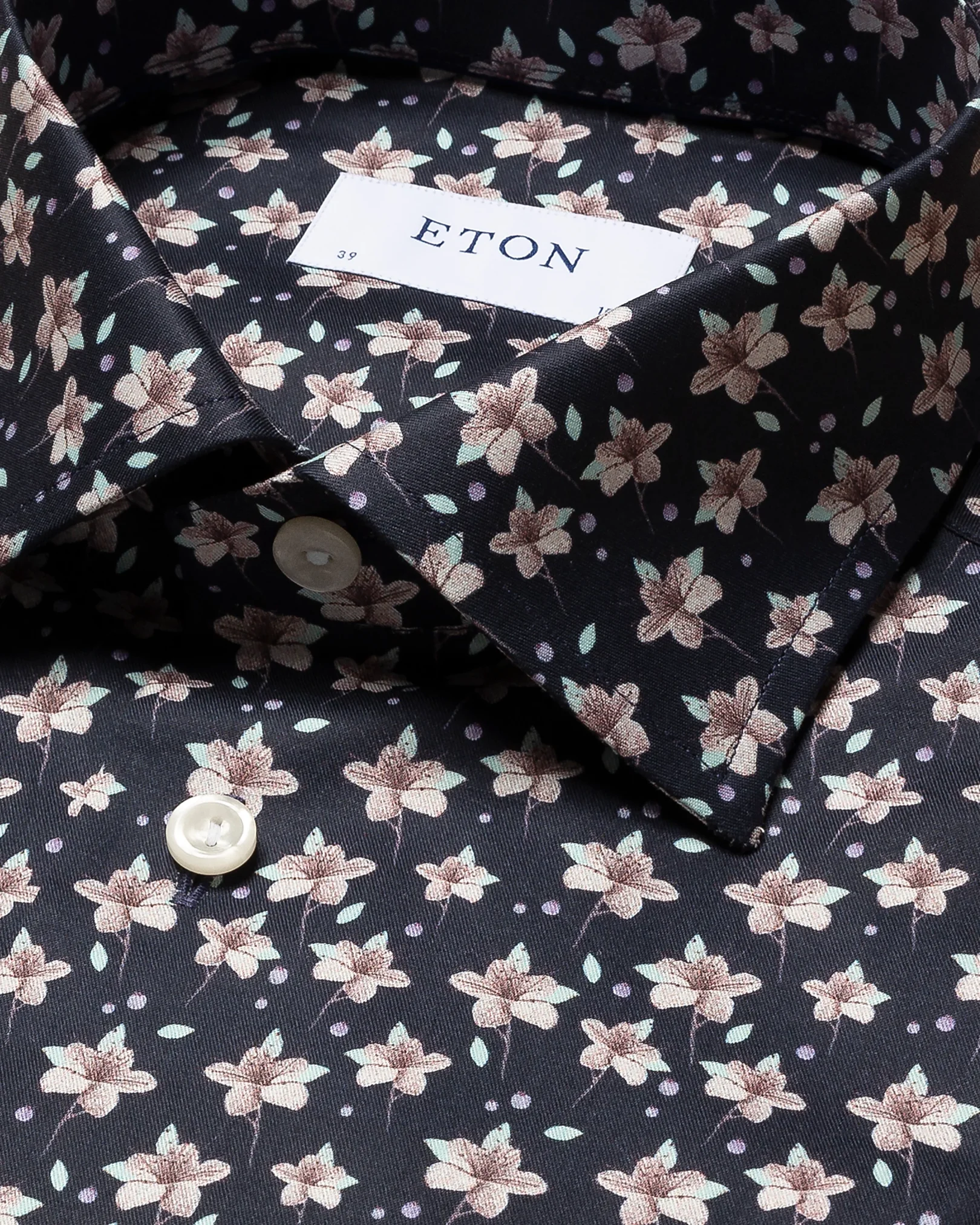 Eton - black signature twill cut away floral print