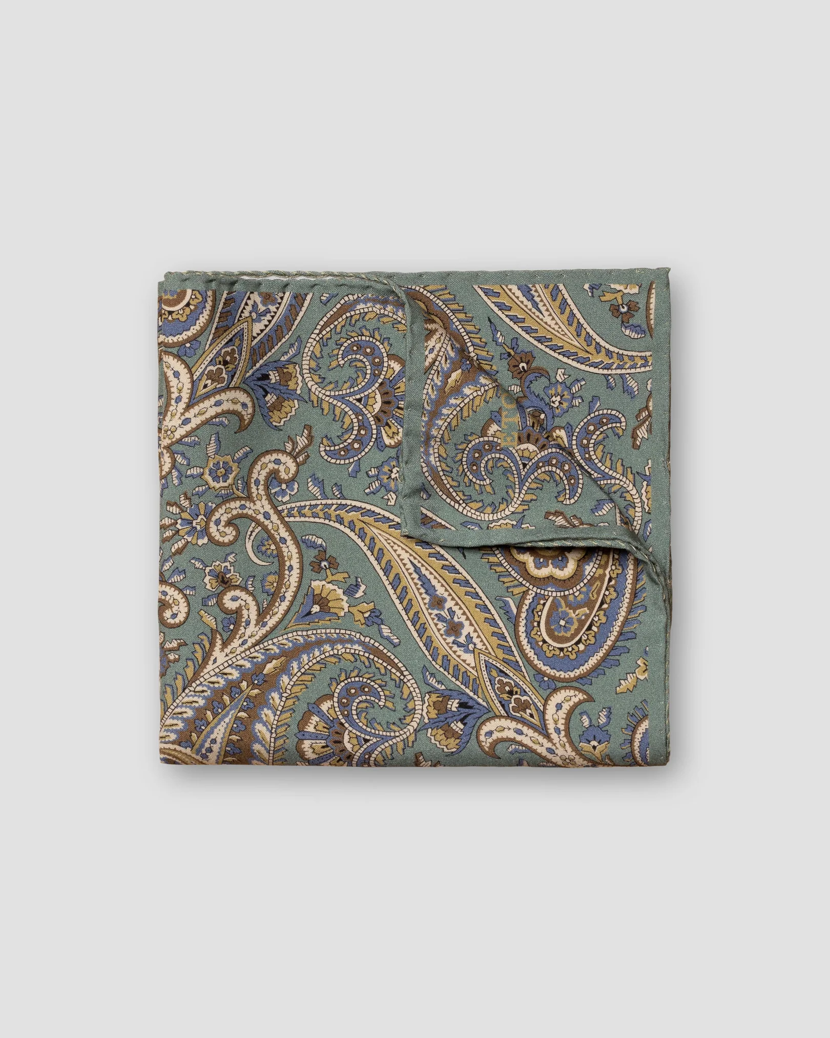 Eton - green paisley print fuji silk pocket square