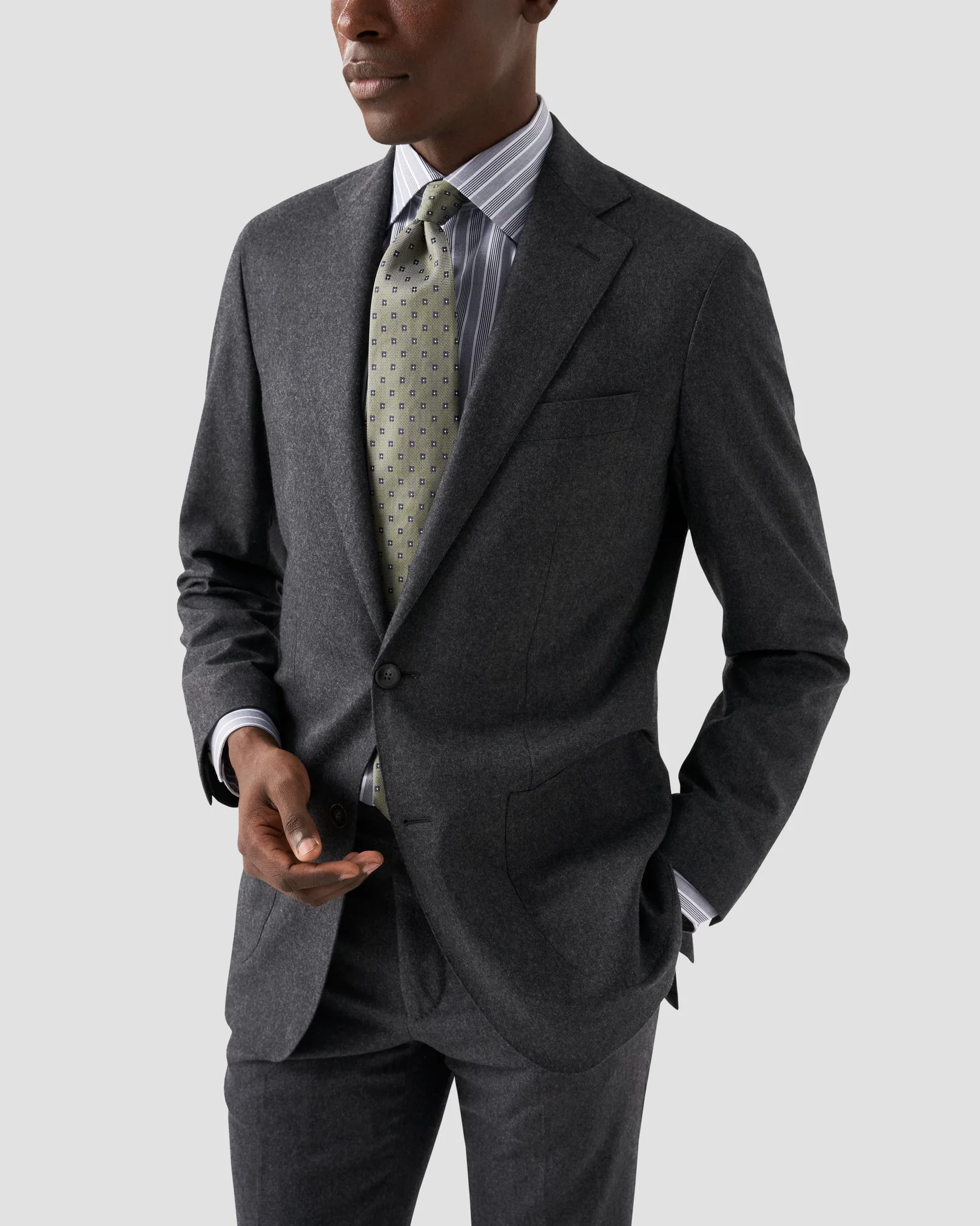 Eton - black cotton tencel twill shirt