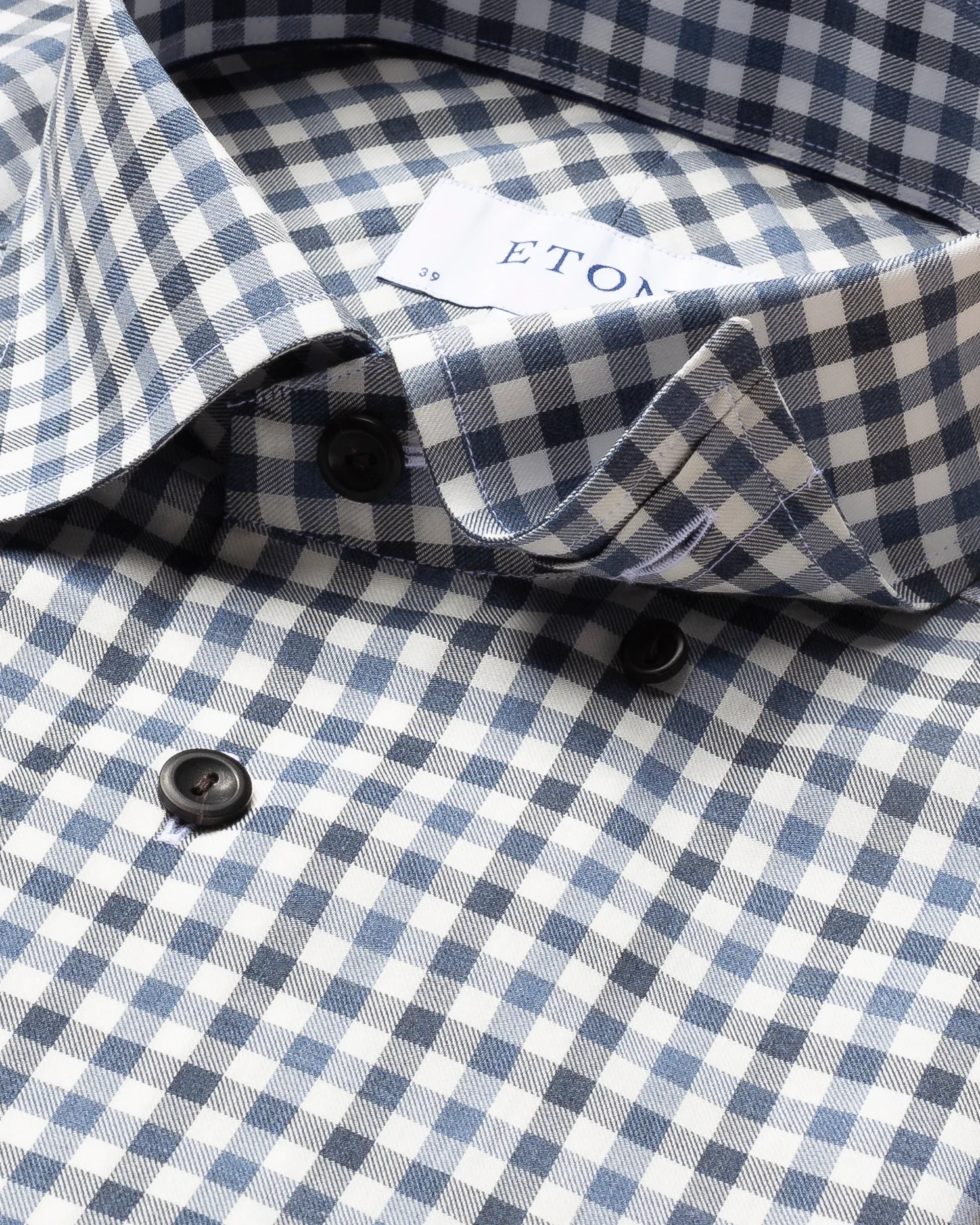 Eton - blue on white checked flanell shirt button under