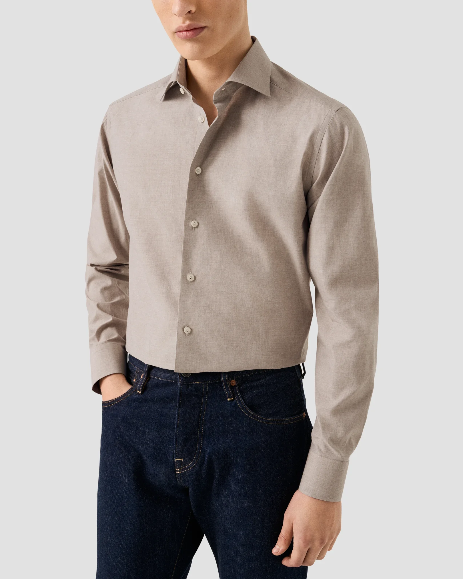 Eton - beige solid fine twill shirt