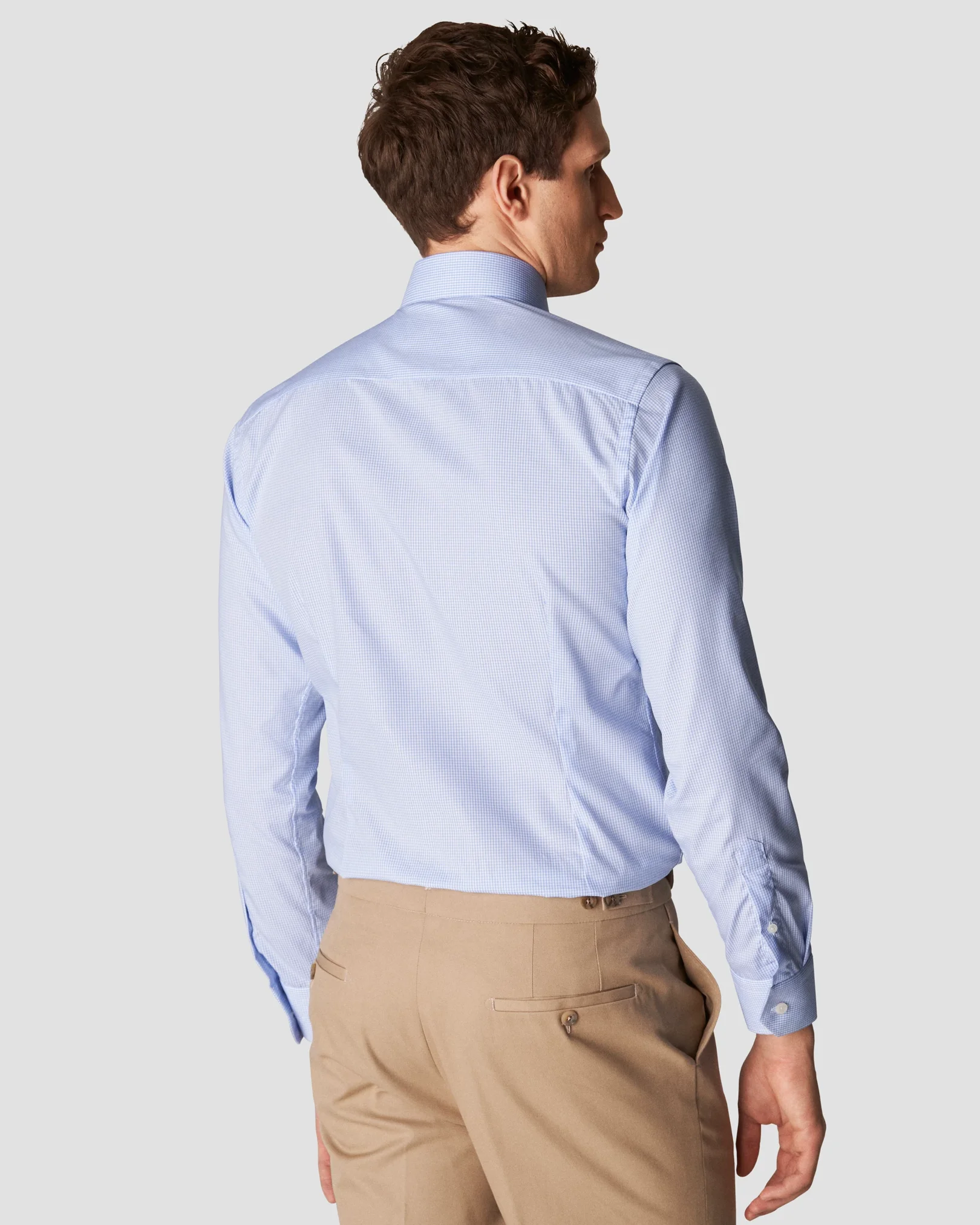 Eton - sky blue check poplin shirt extreme cut away