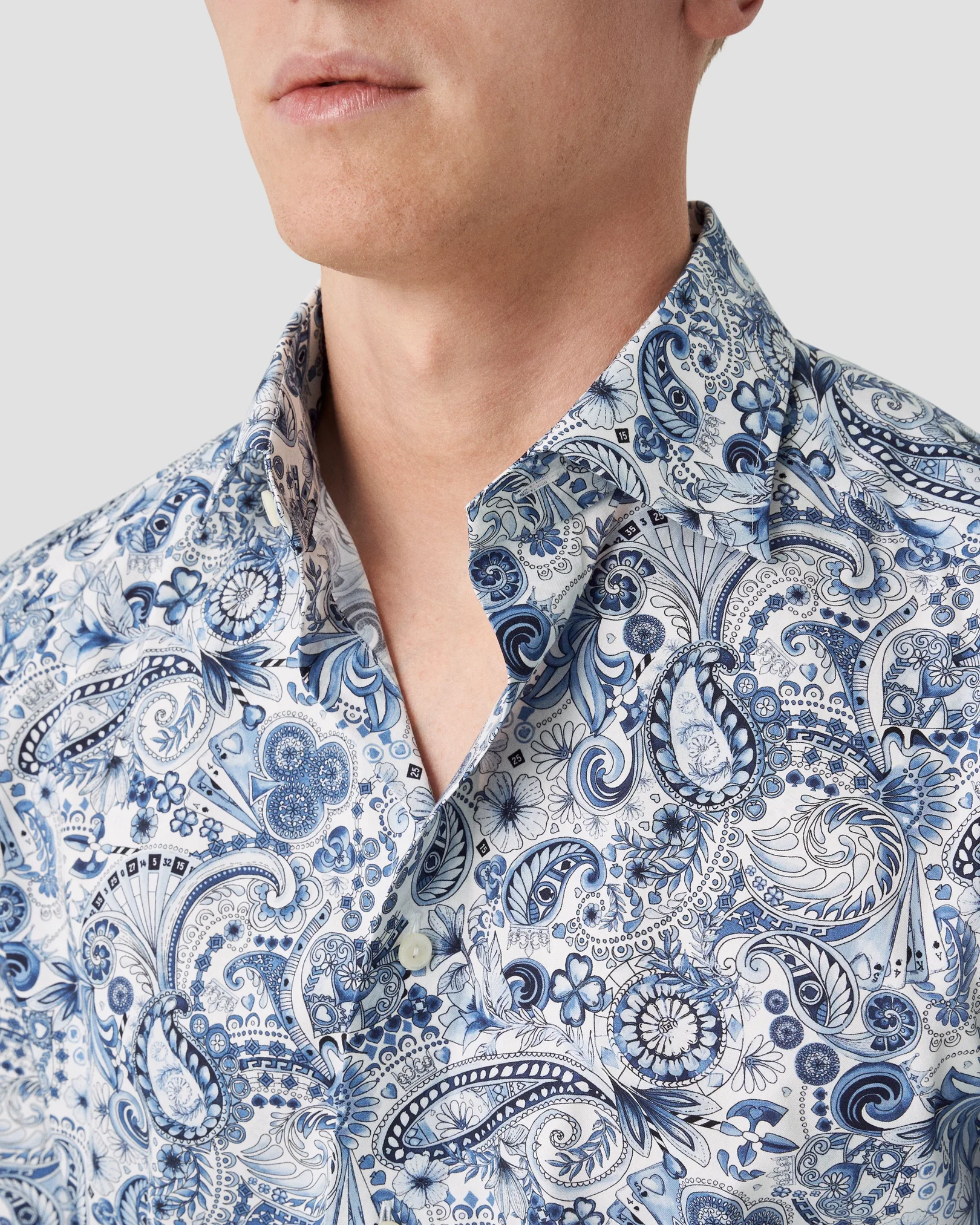 Eton - light blue twill floral paisley shirt