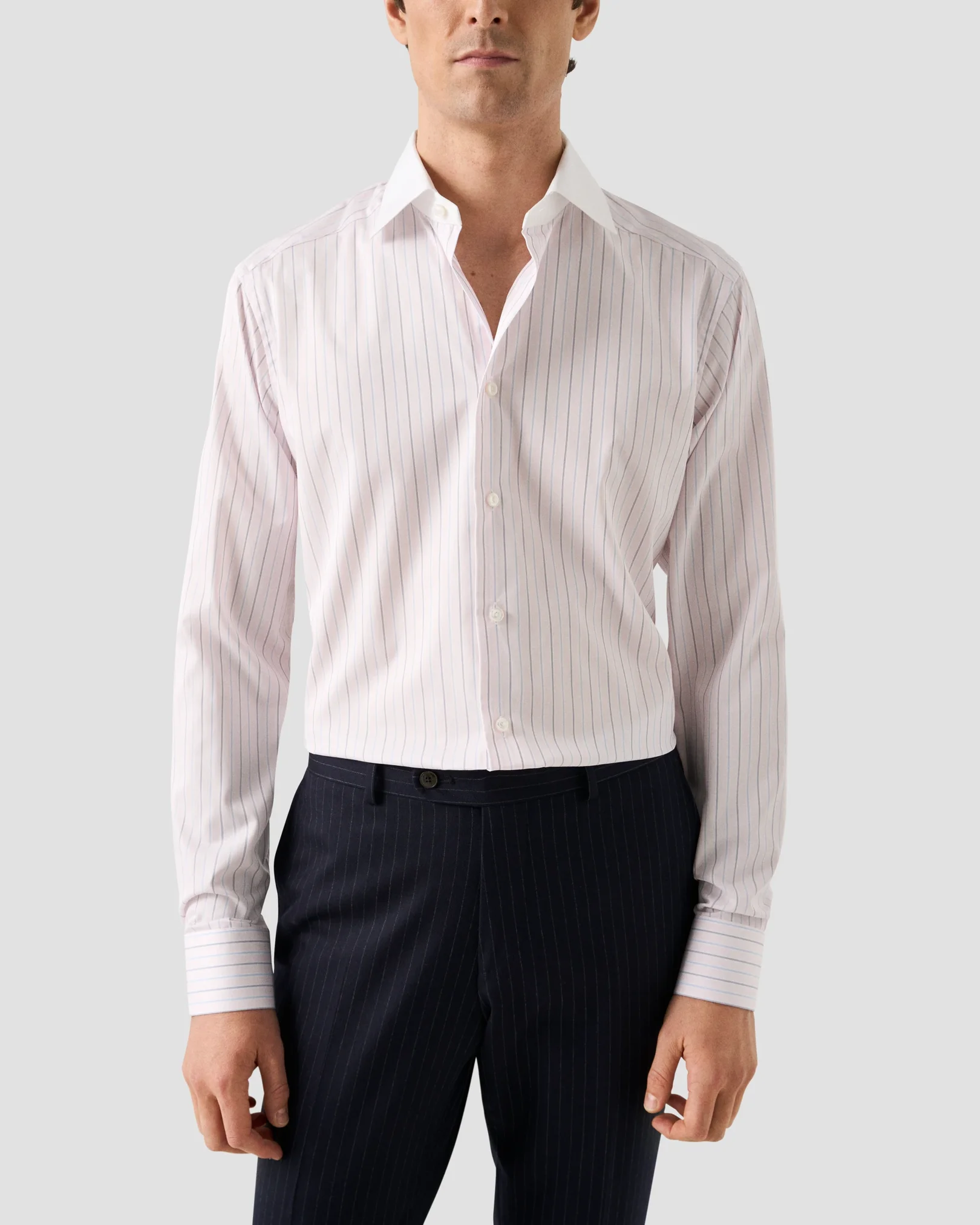Eton - pink striped white collar elevated pique shirt