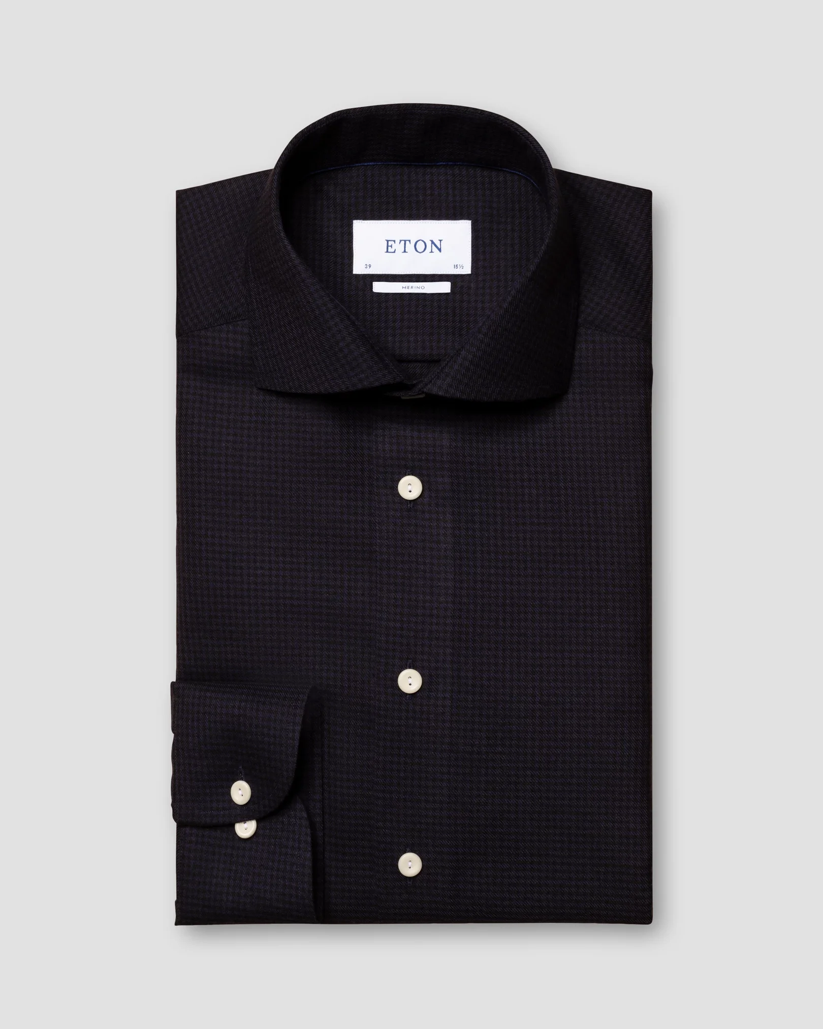Eton - black brushed merino wool shirt wide spread single rounded slim