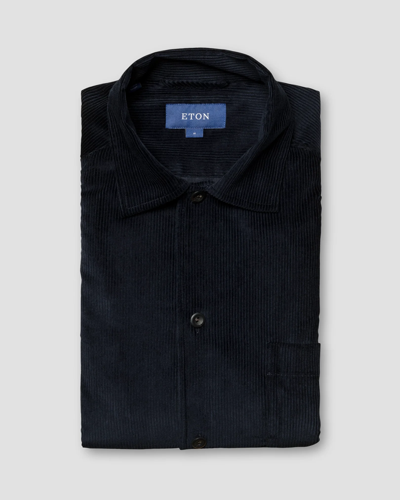 Eton - dark blue corduroy overshirt turn down straight sleeve end regular