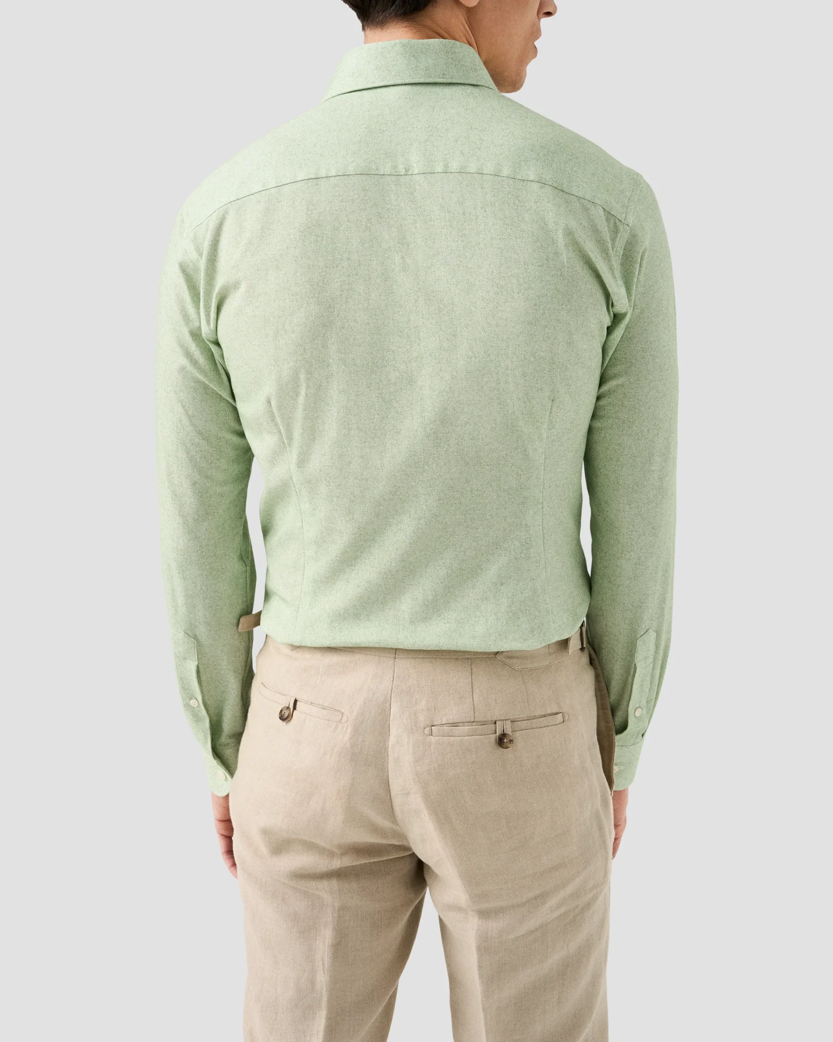 Eton - mid green solid cotton four way stretch shirt