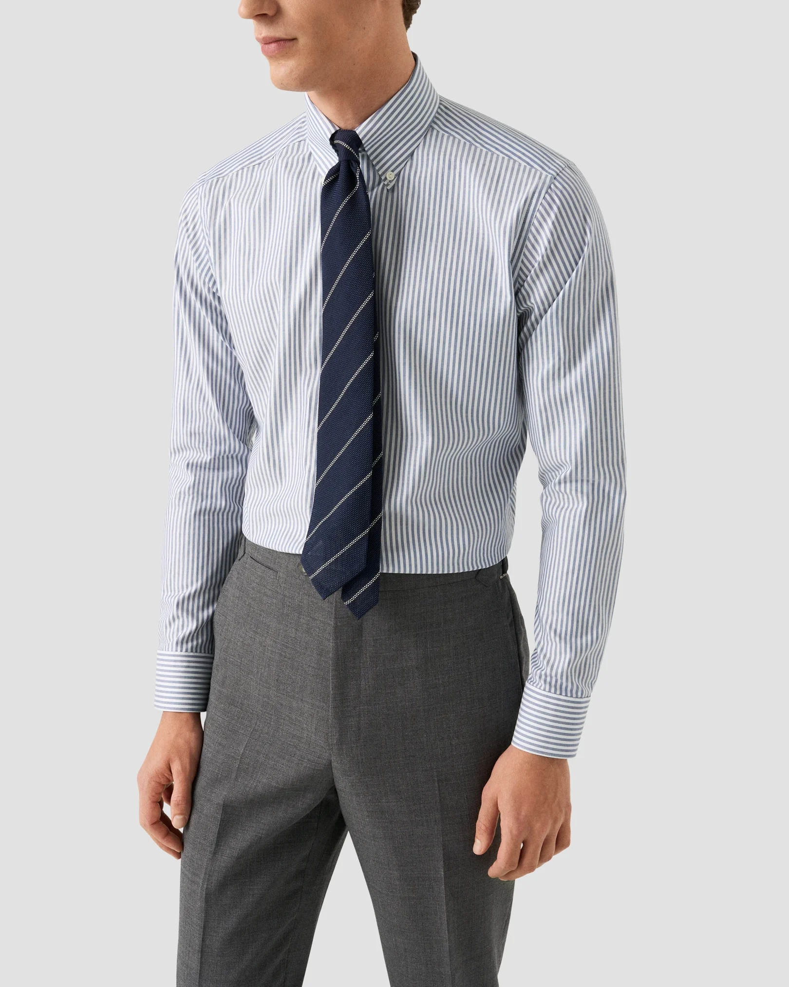 Eton - navy blue stripe signature oxford shirt