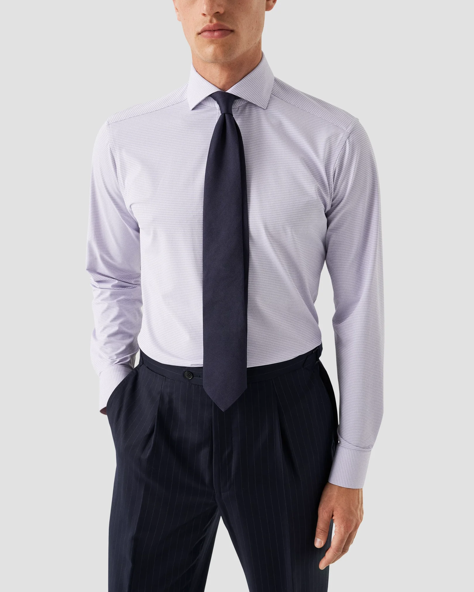 Eton - light purple micro check four way strech shirt