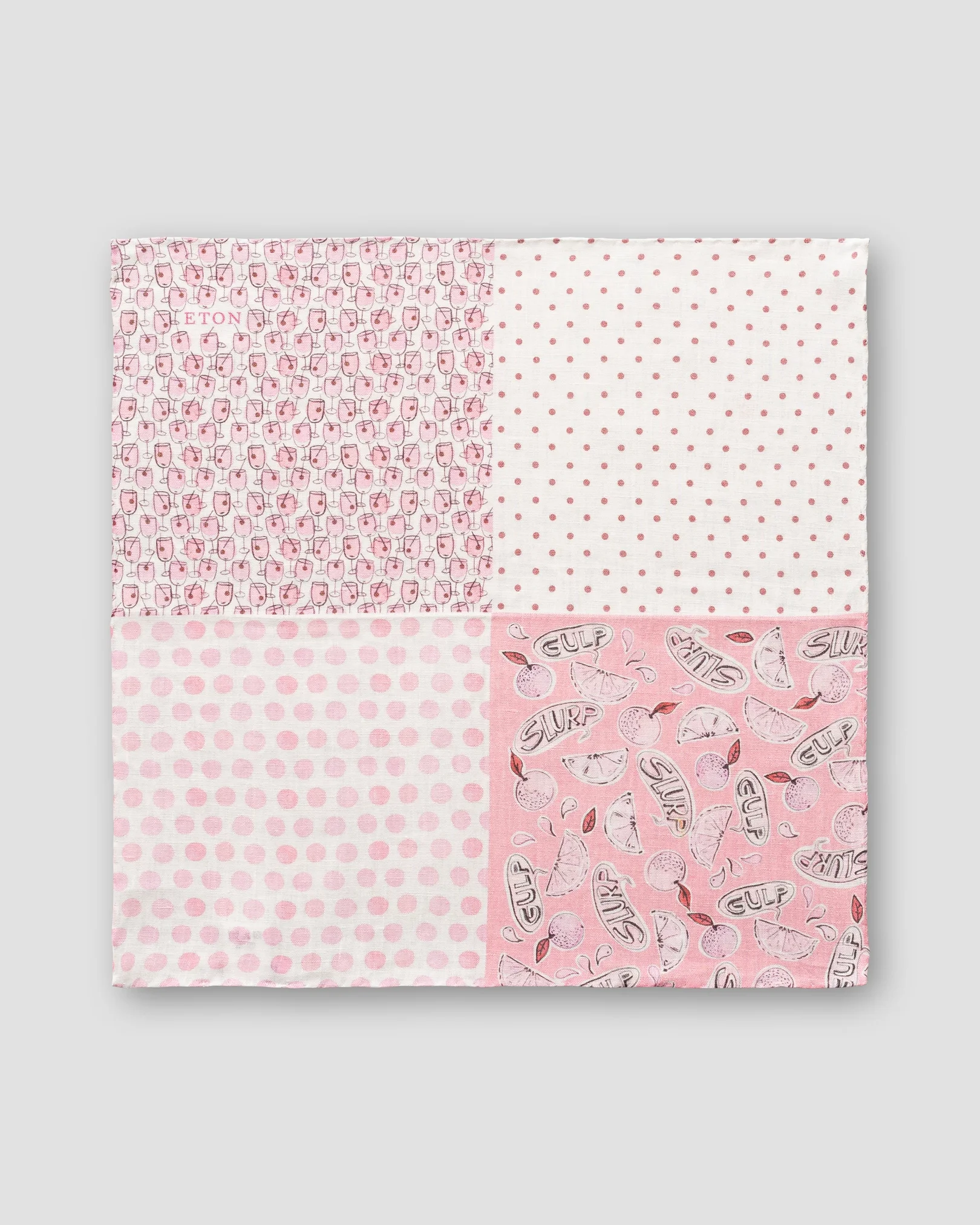 Eton - red four prints linen pocket square
