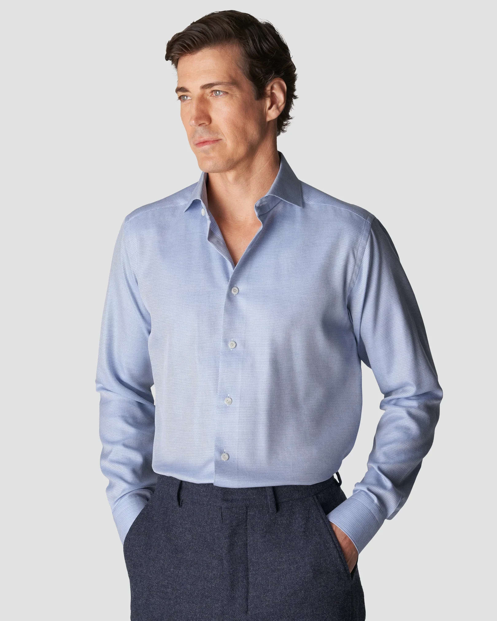 Eton - mid blue fine twill widespread