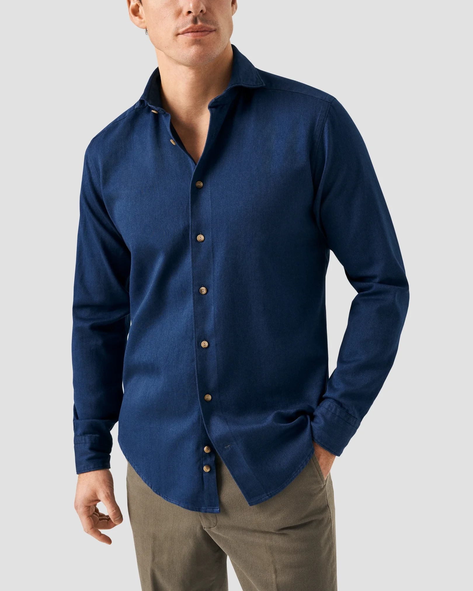 Eton - Marinblå Satin Indigo Skjorta