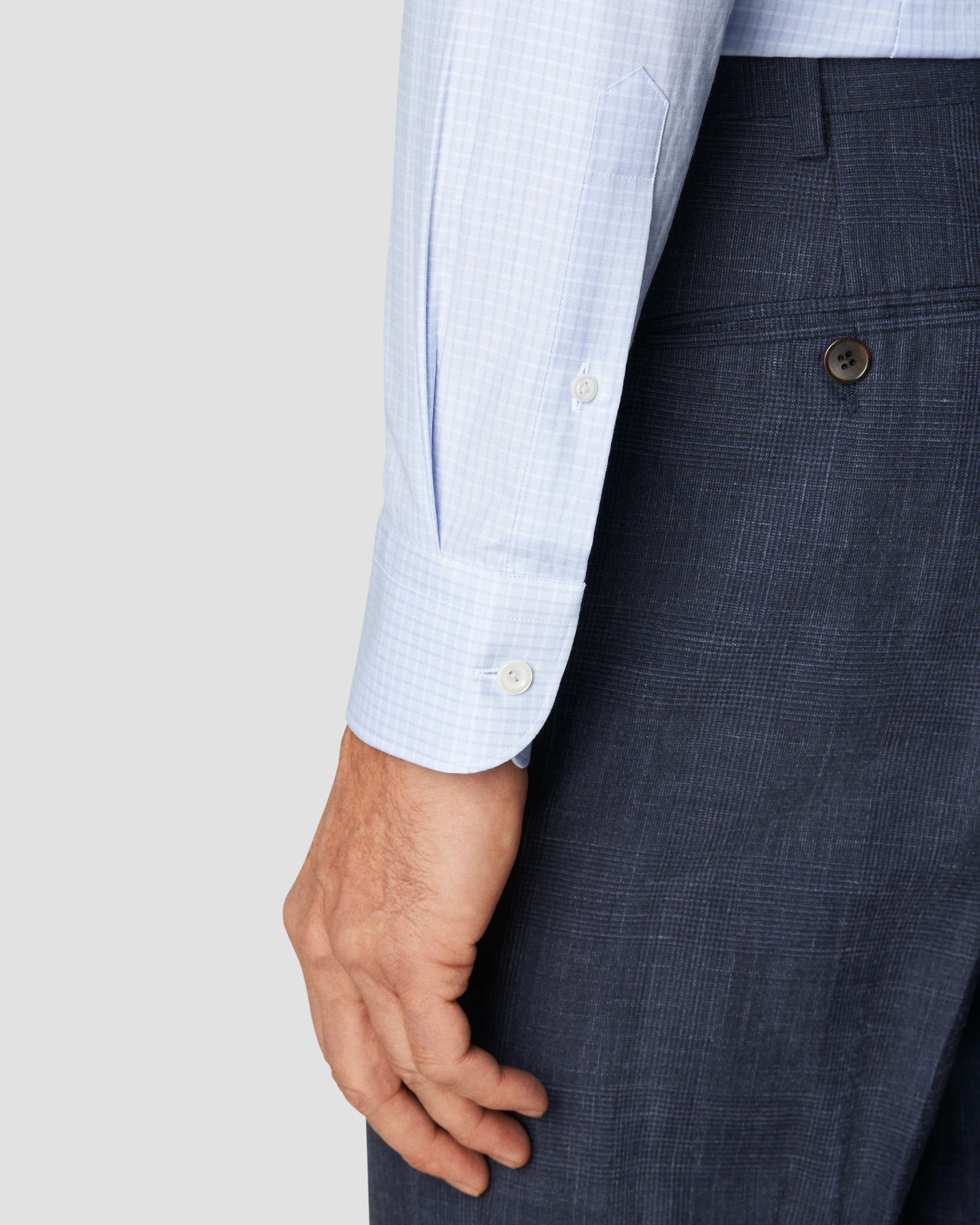Eton - checked light blue twill button under