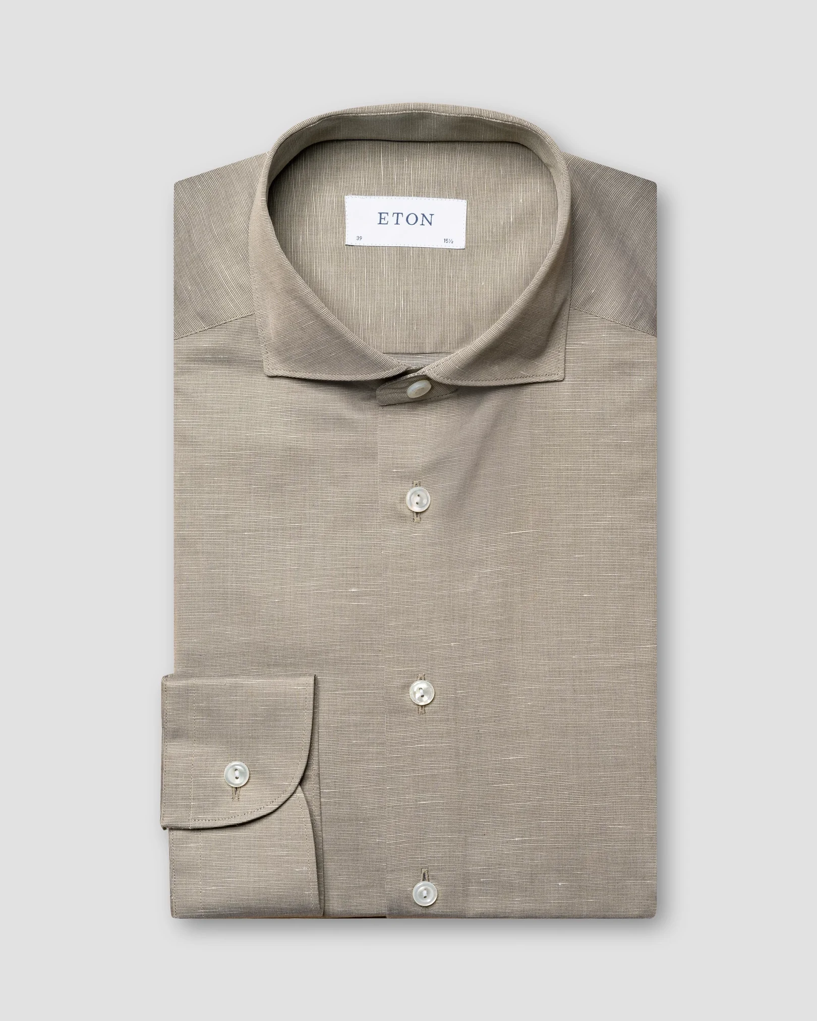 Eton - solid dark green cotton linen shirt