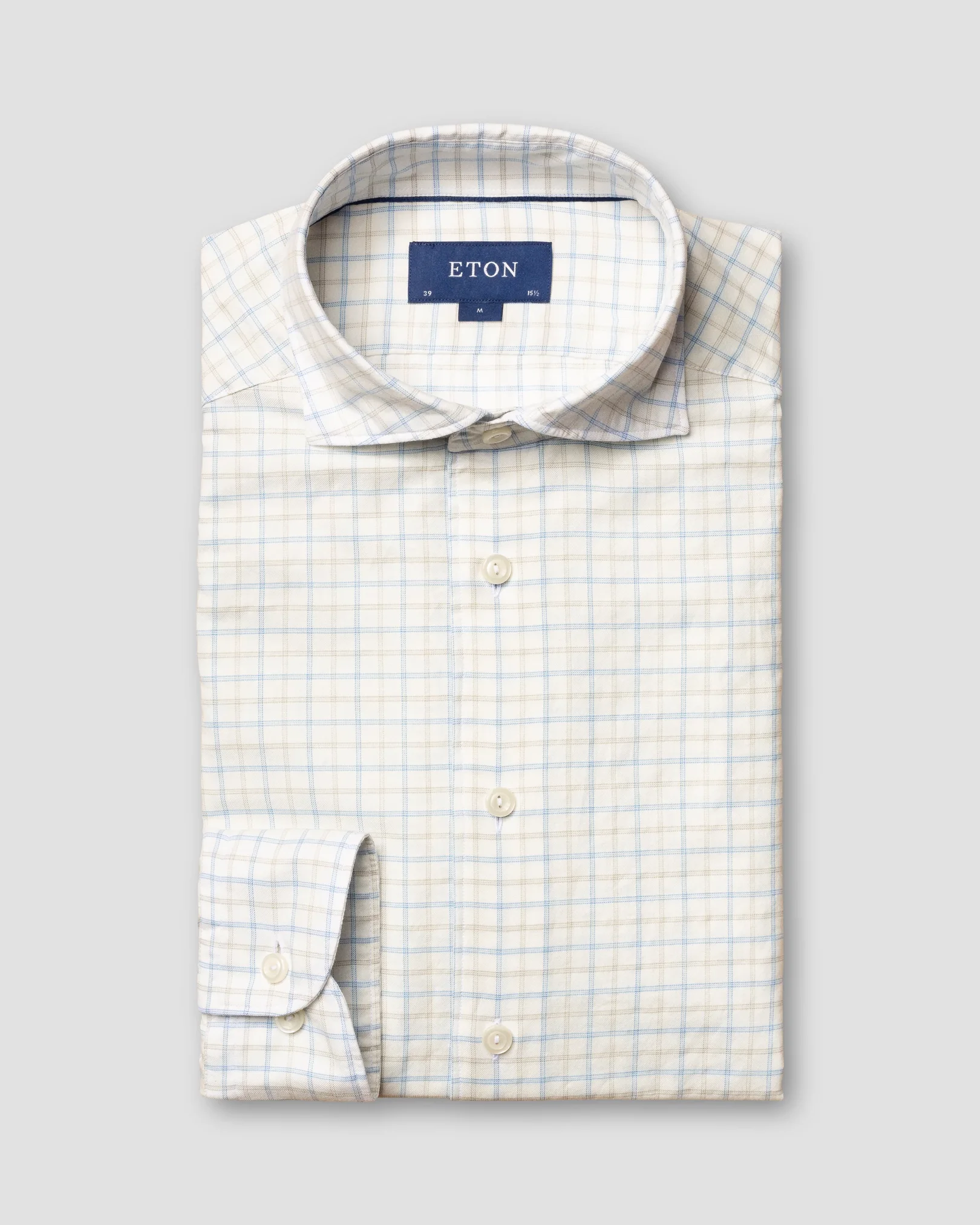 Eton - light blue checks cotton and silk shirt