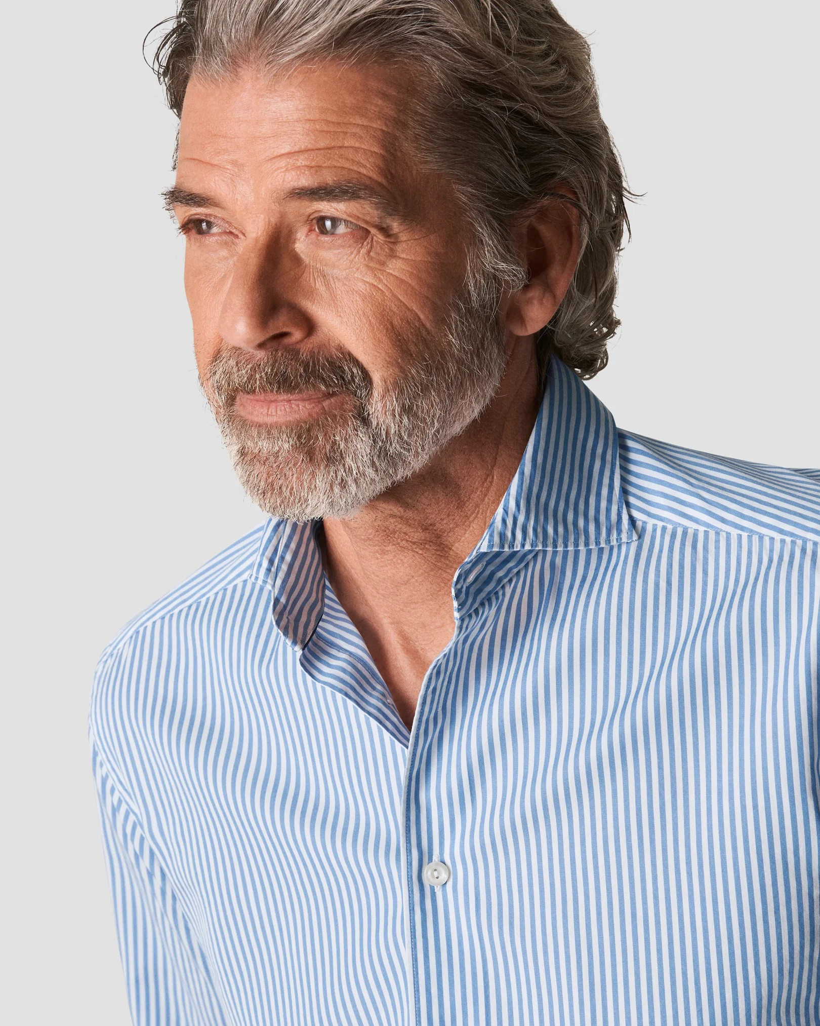 Eton - light blue twill striped cotton tencel