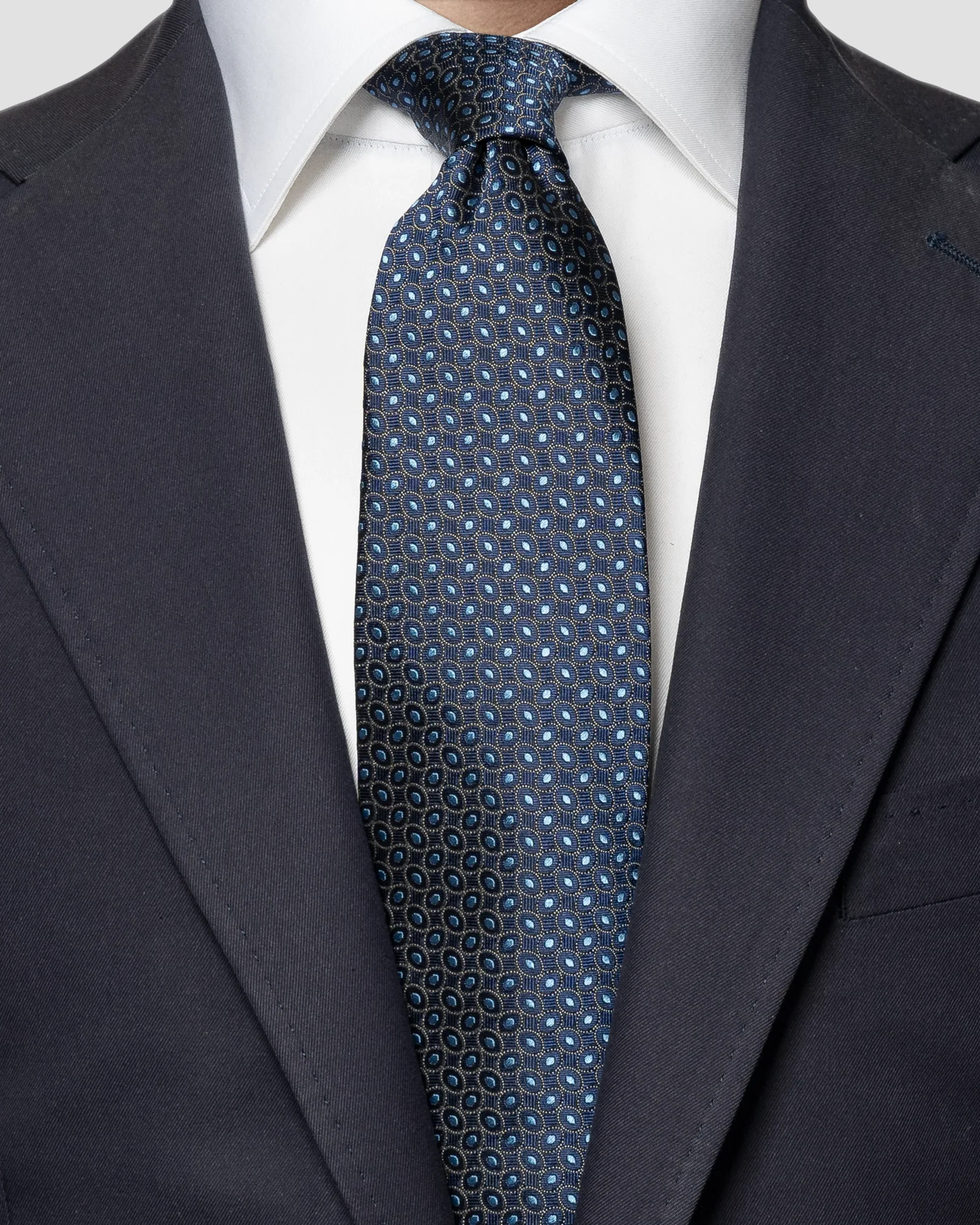 Eton - navy blue silk tie oval dotted