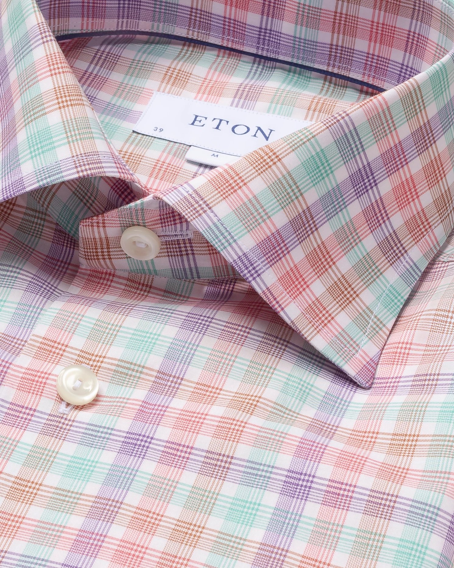Eton - pink checked fine twill shirt