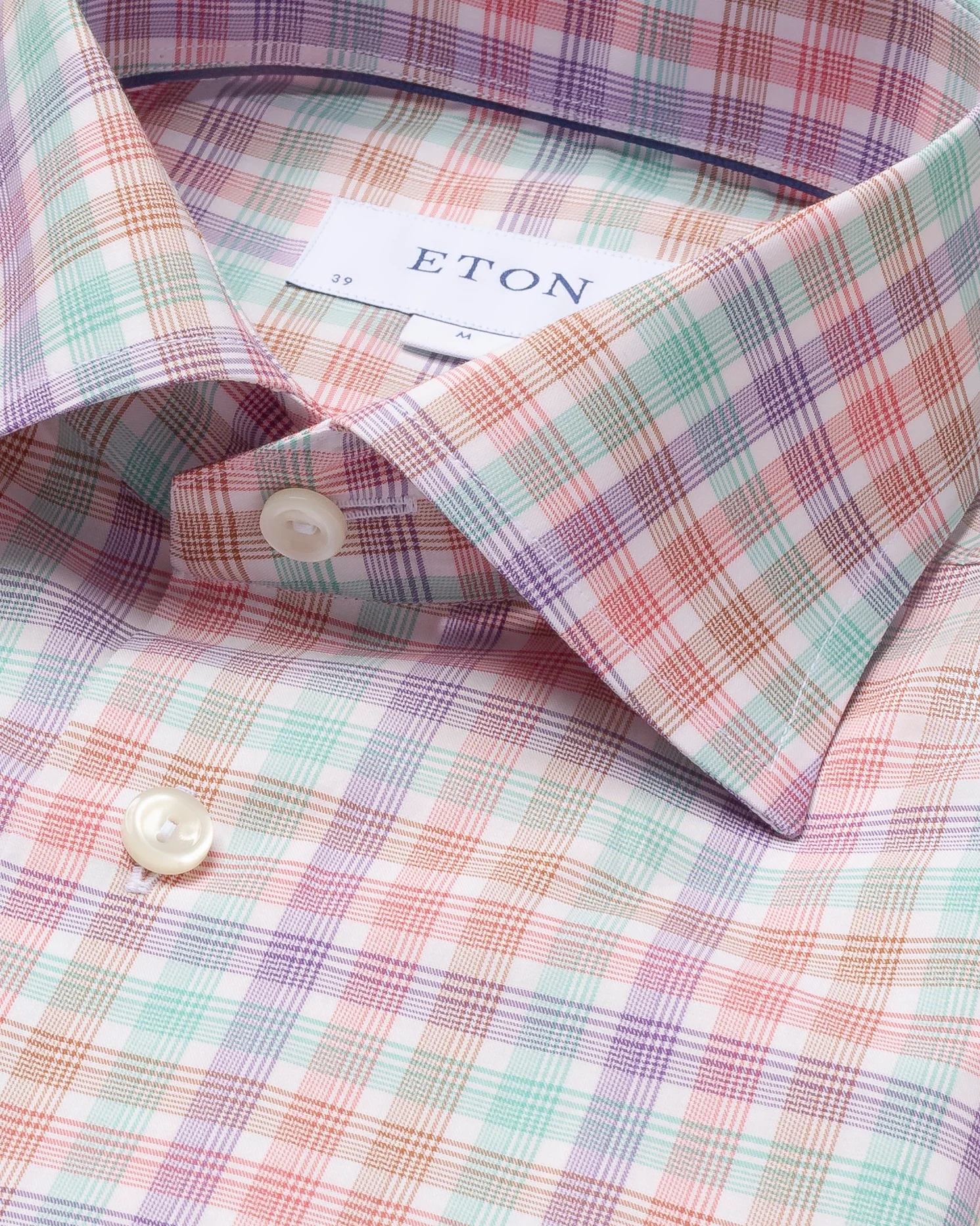 Eton - pink checked fine twill shirt