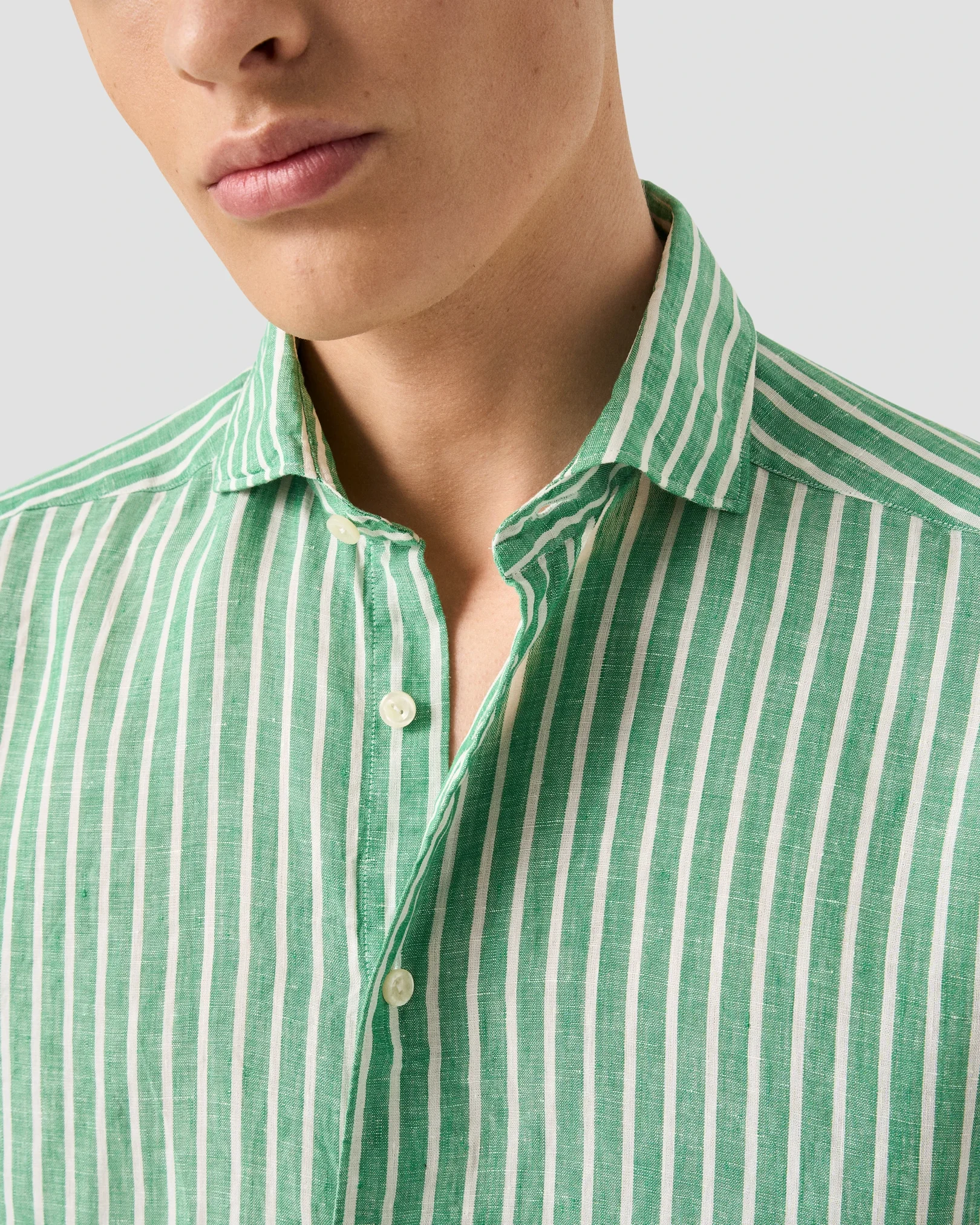 Eton - mid green striped linen shirt