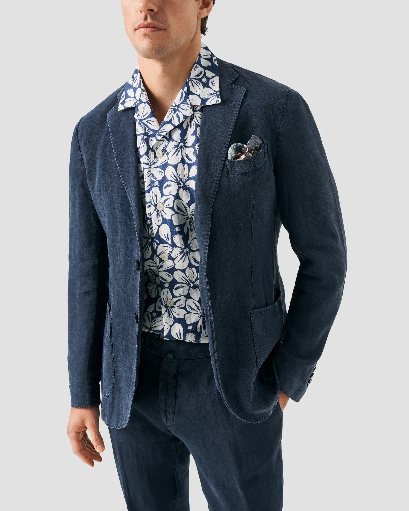 Eton - mid blue linen resort shirt