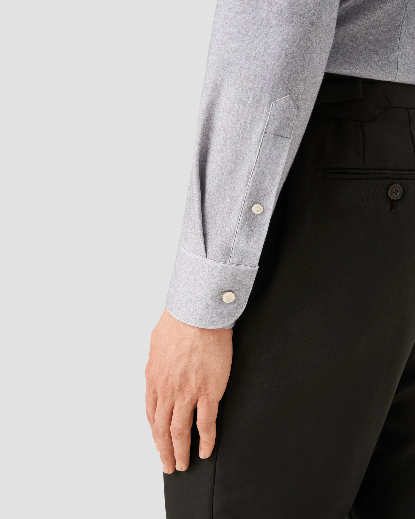 Eton - dark grey solid cotton four way stretch shirt