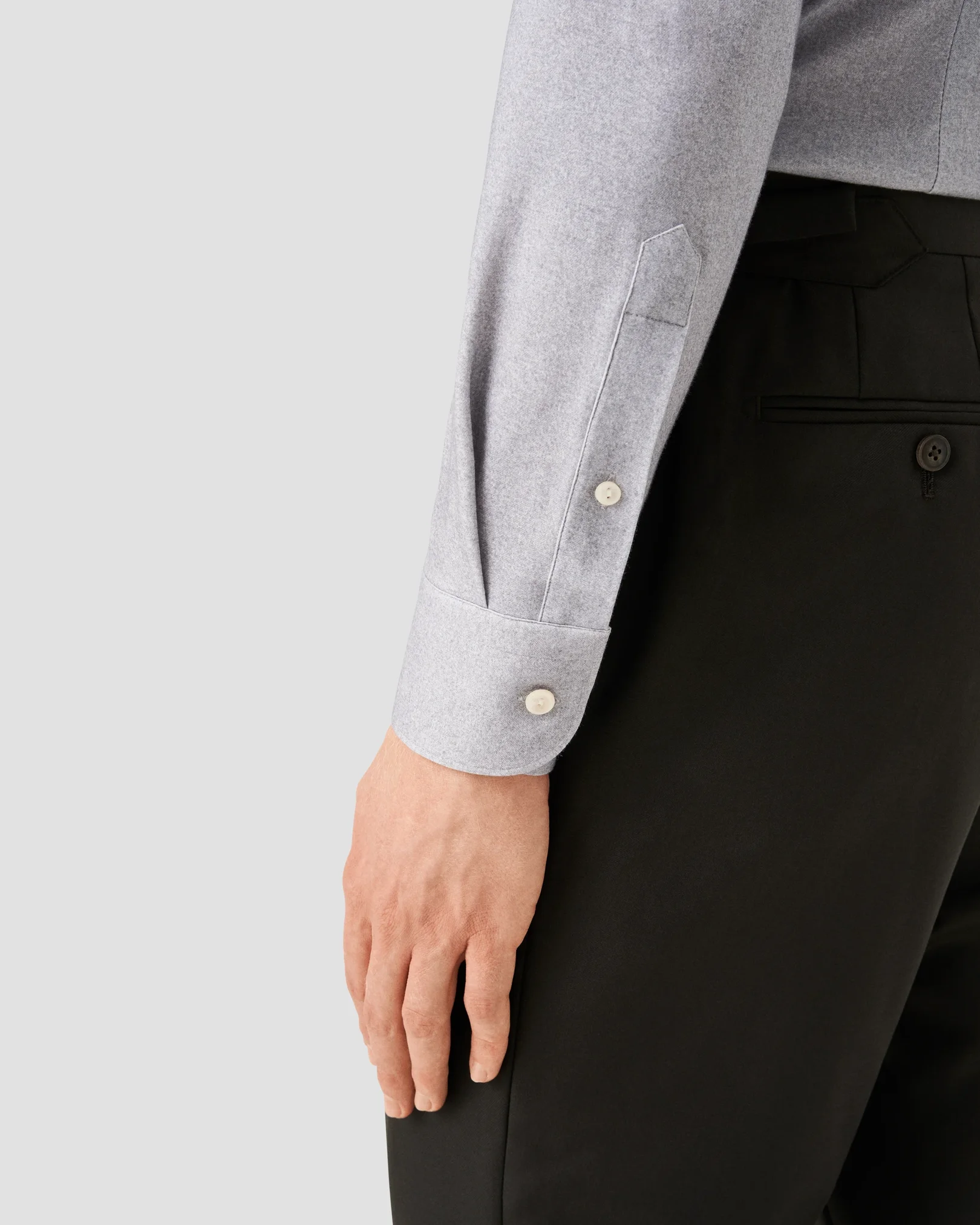 Eton - dark grey solid cotton four way stretch shirt