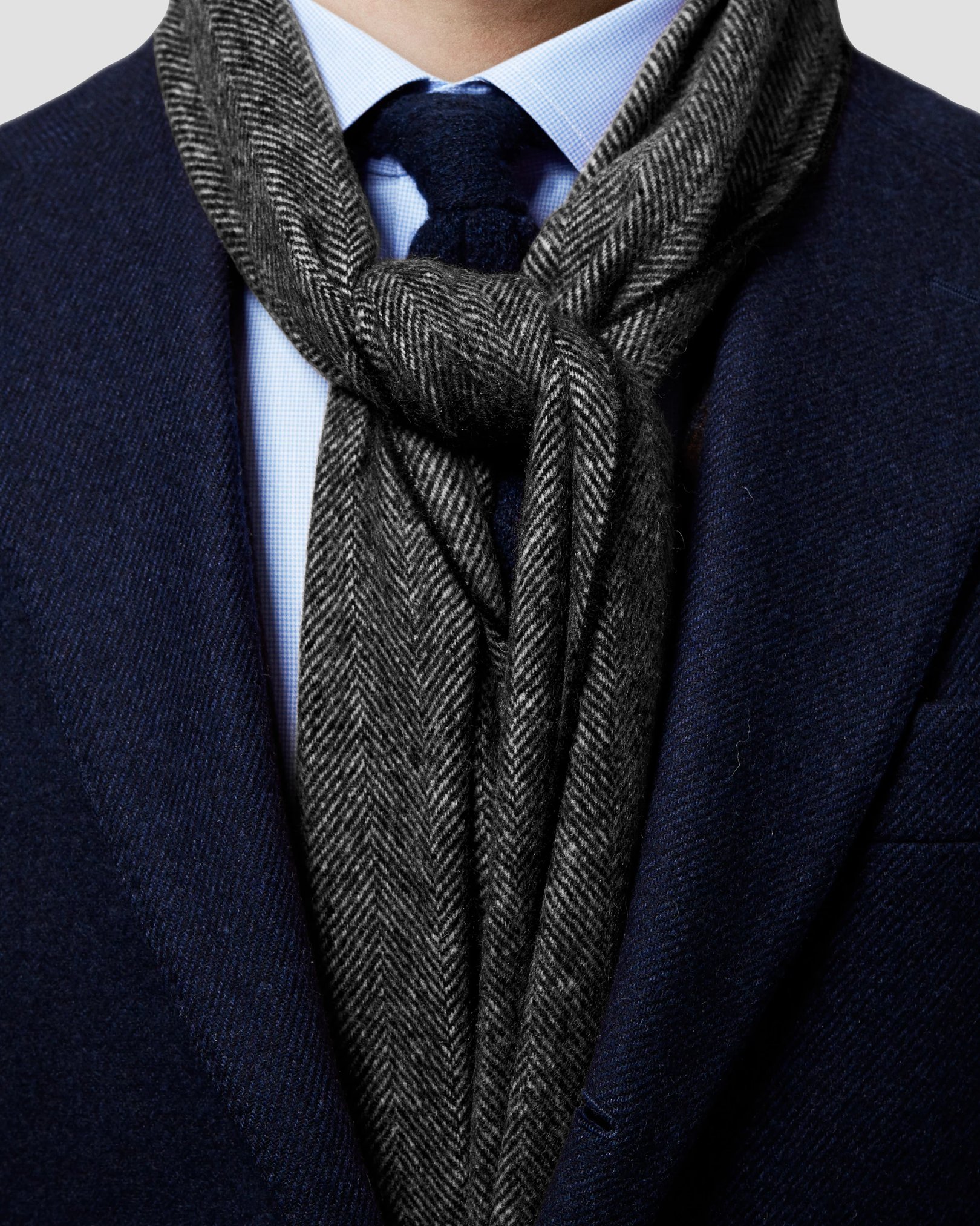 Eton - grey herringbone wool scarf