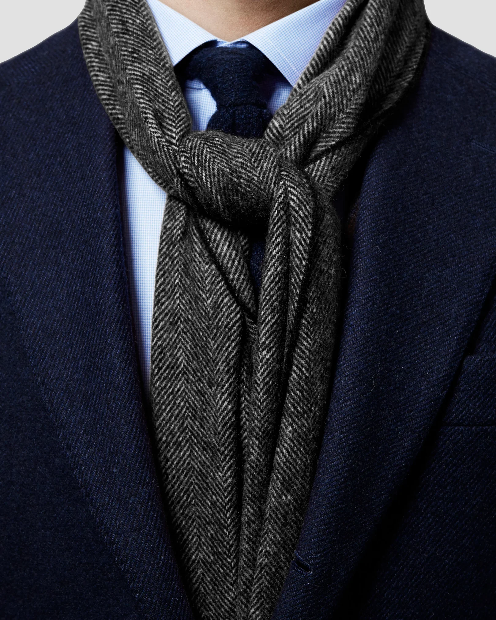 Eton - grey herringbone wool scarf