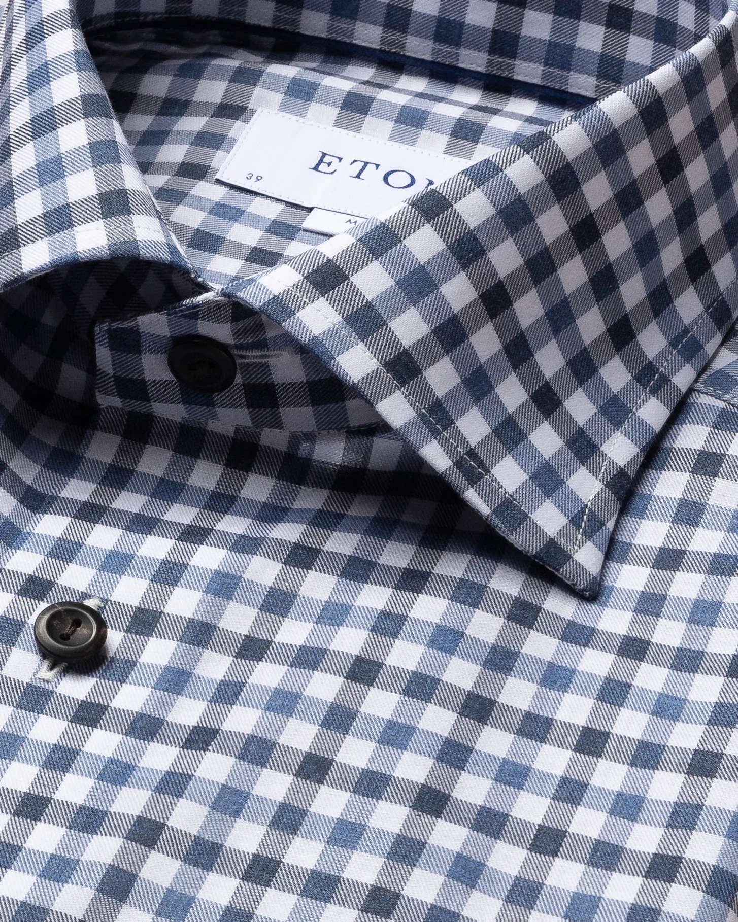 Eton - blue on white checked flanell shirt