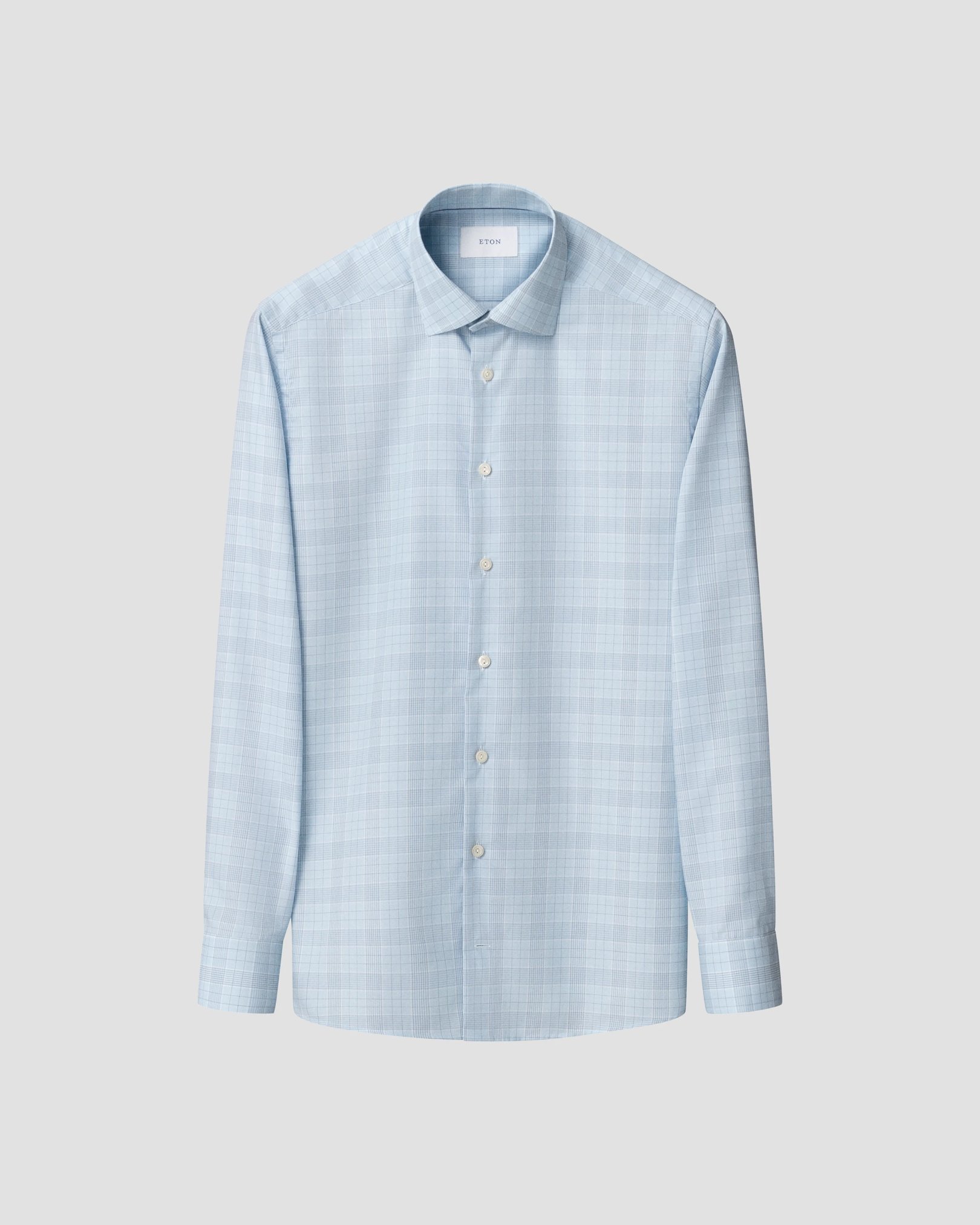 Eton - light blue check twill shirt