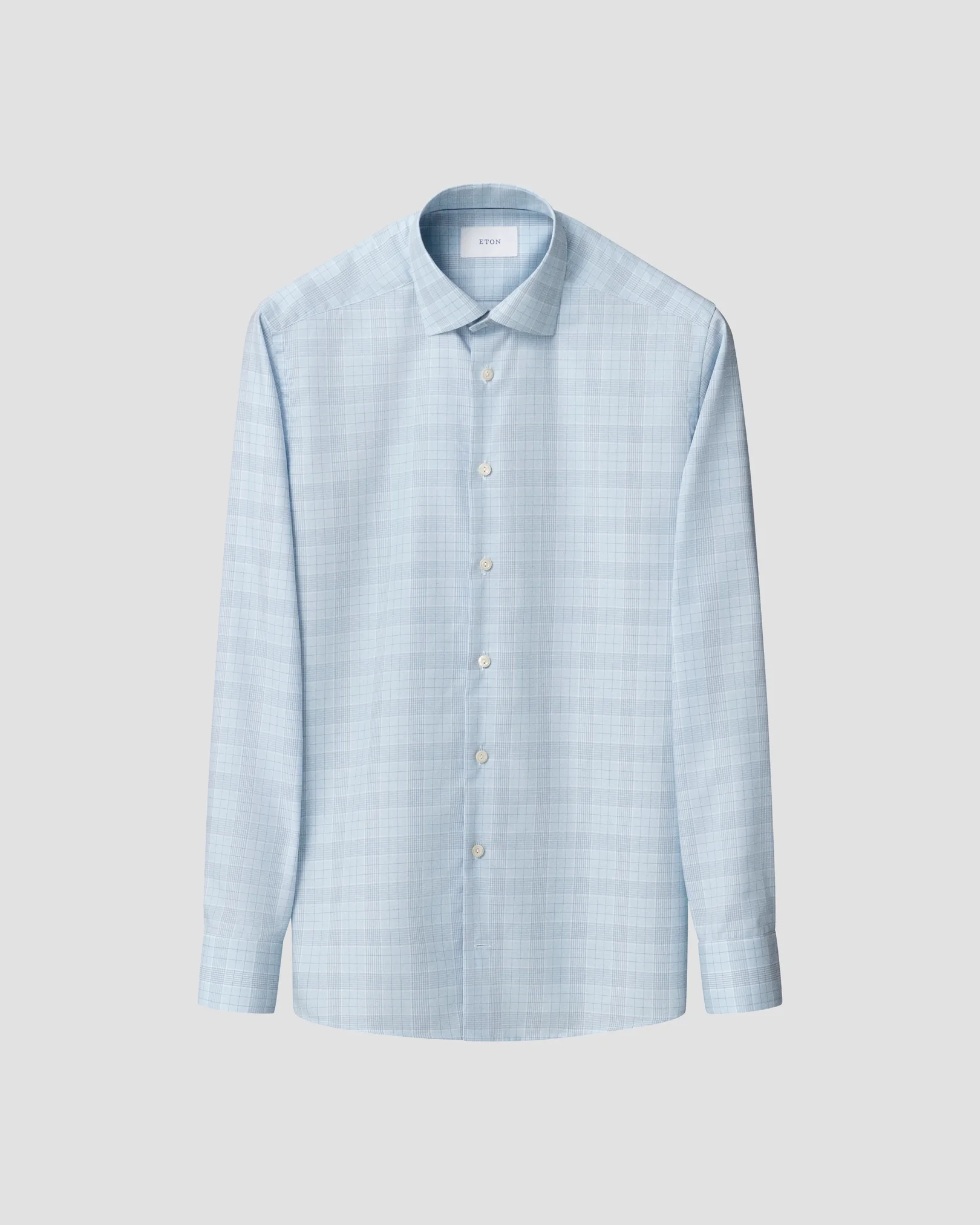 Eton - light blue check twill shirt
