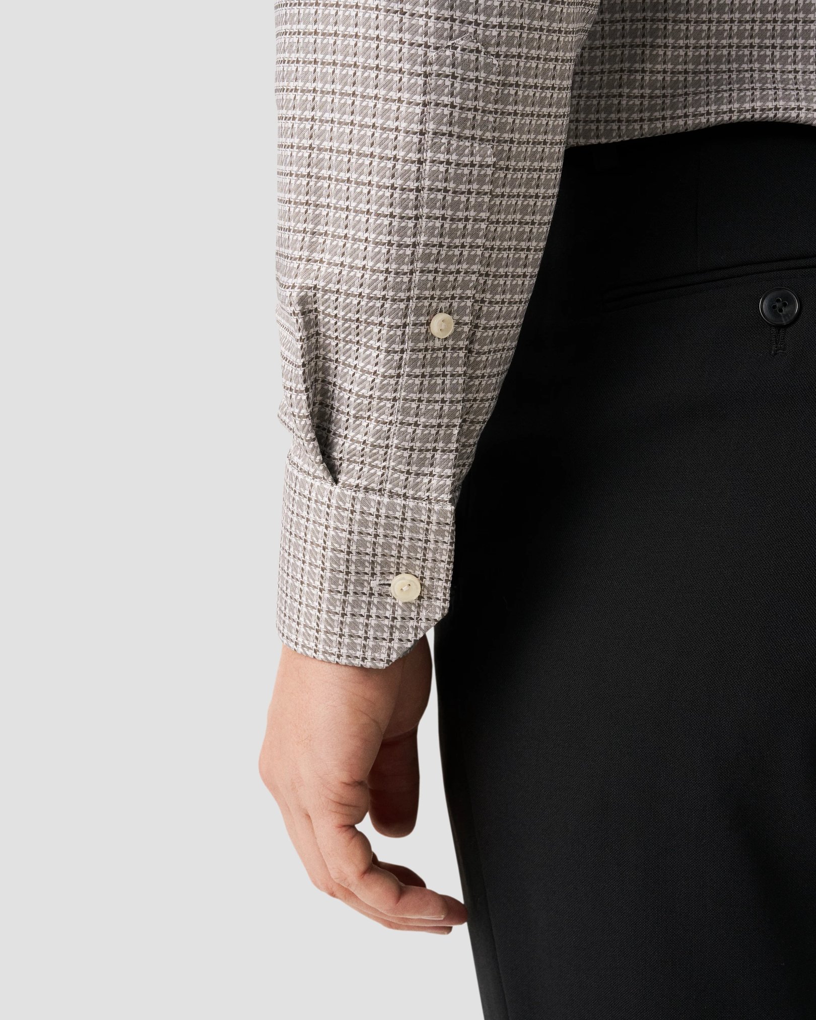 Eton - mid grey checked textured twill
