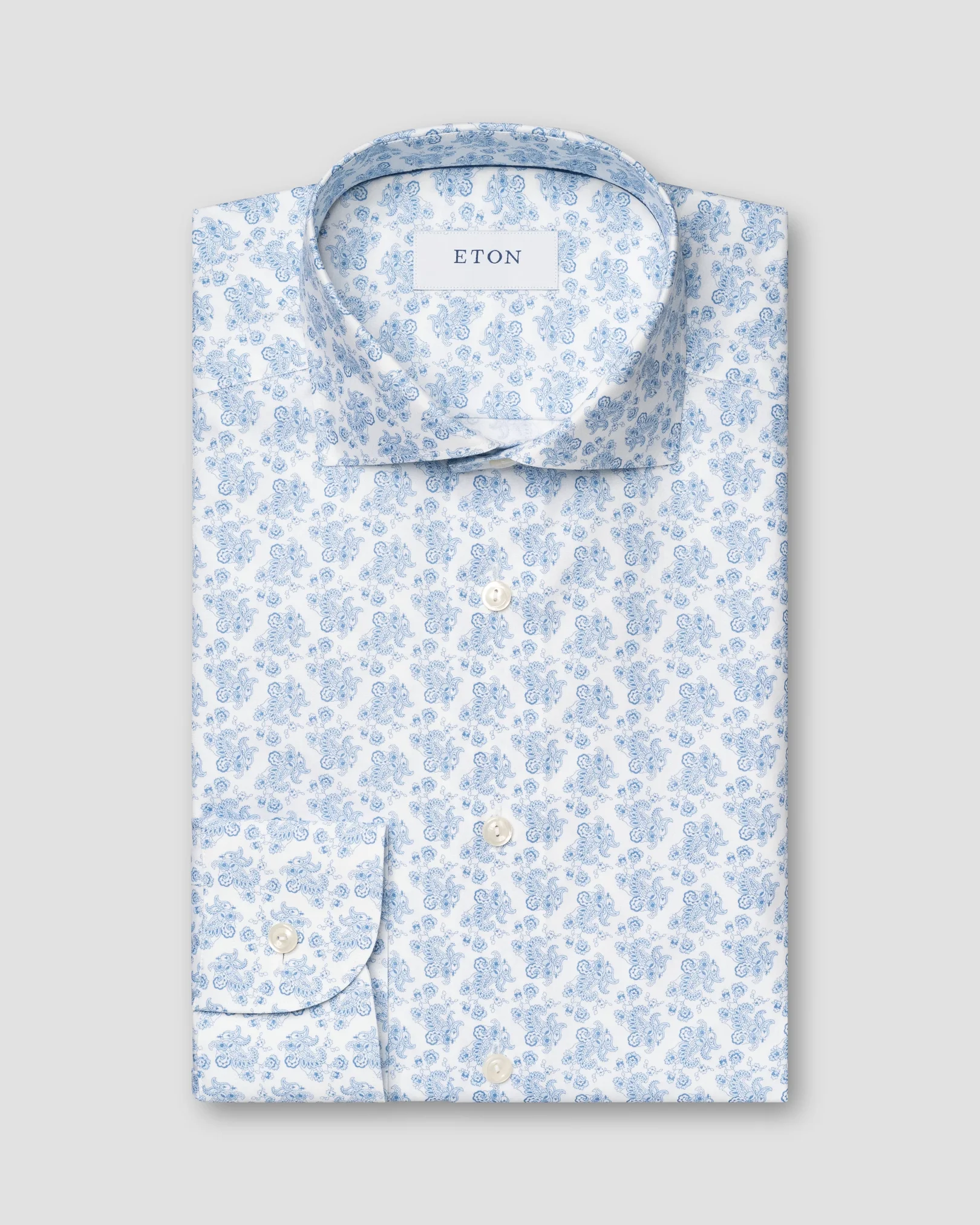 Eton - mid blue paisley poplin shirt