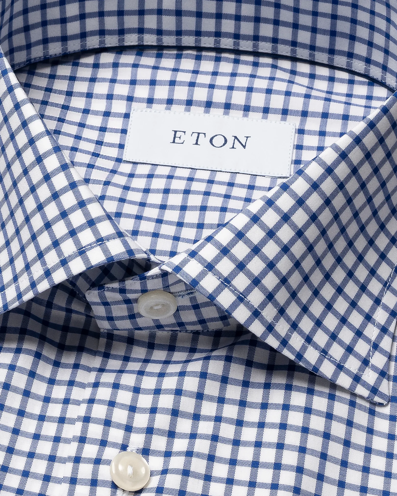 Eton - mid blue check fine twill shirt cut away single contemporary