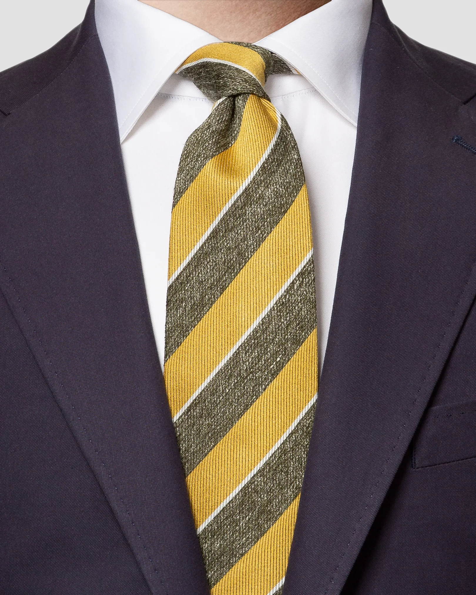 Eton - green striped cotton silk linen tie