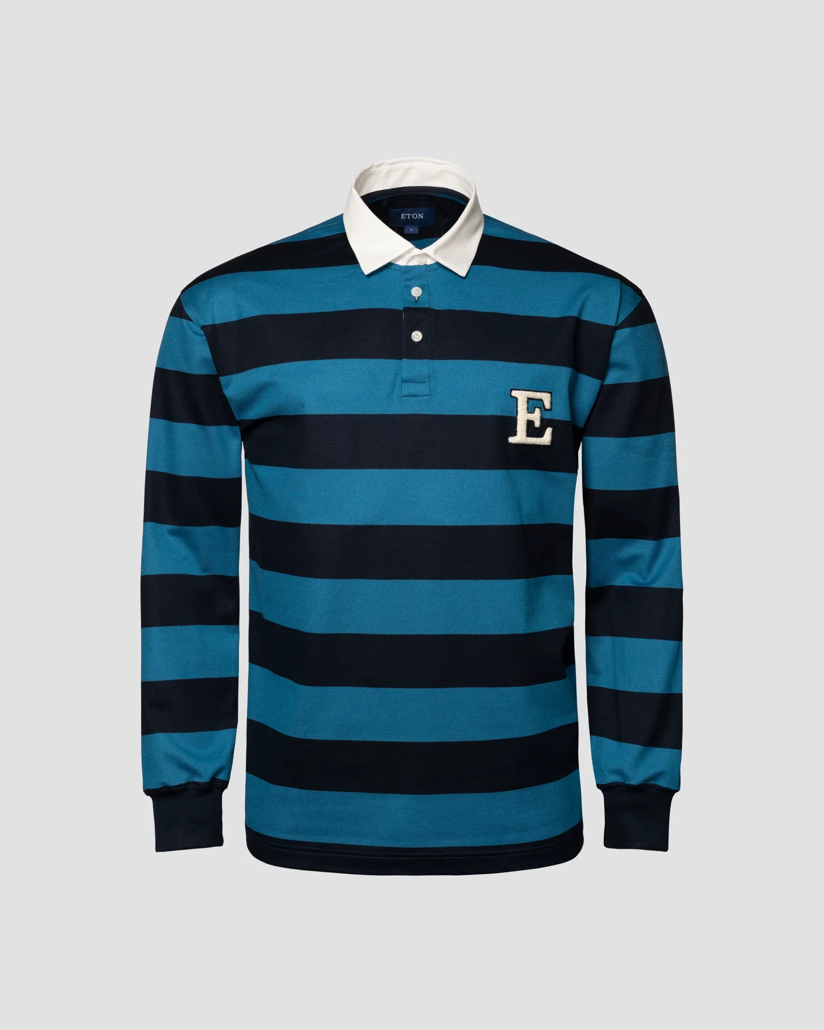 Eton - Blue Block Striped Filo di Scozia Rugby Shirt